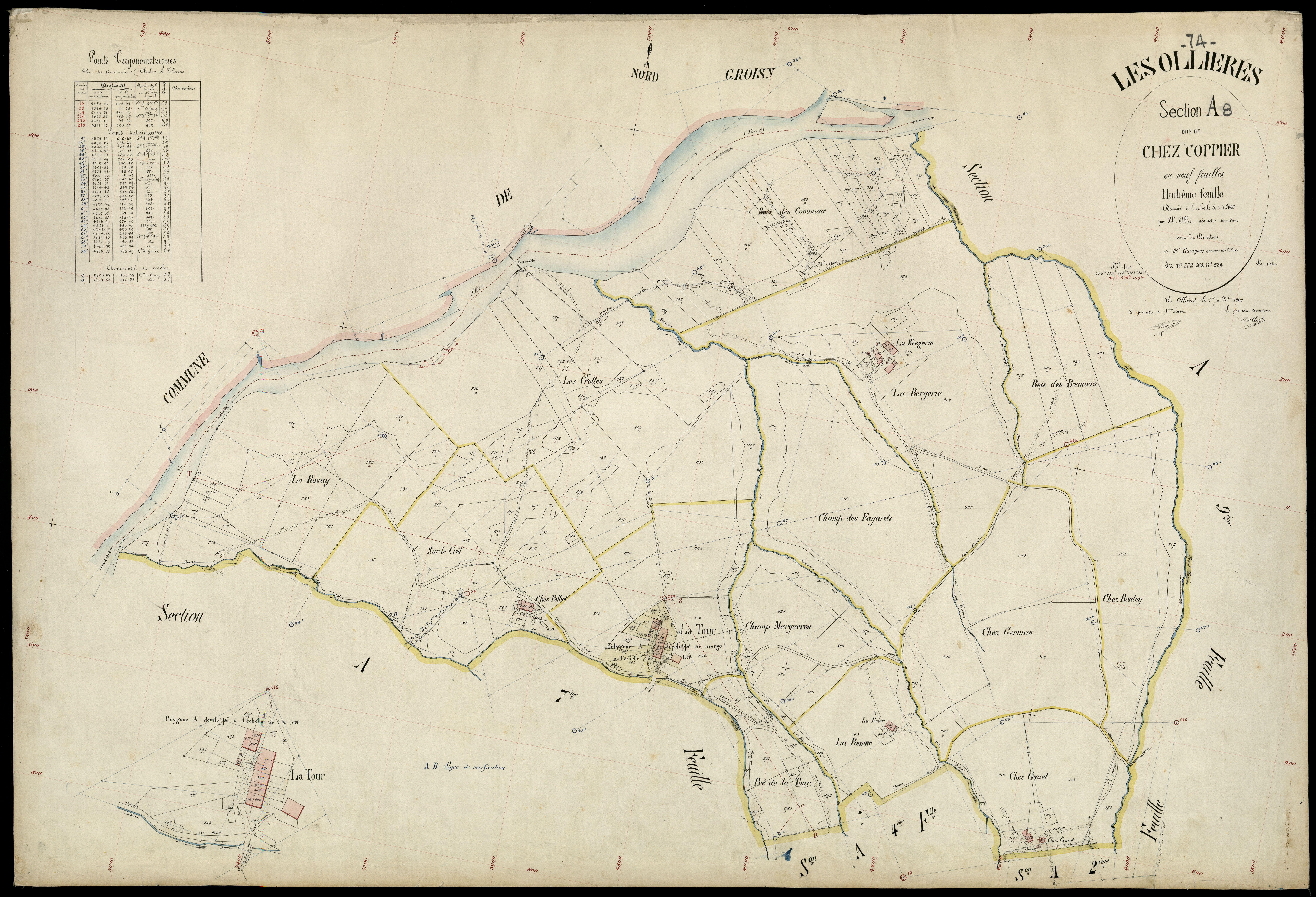 3 P 3 6610 - Feuille n° 9, parcelles n° 985 à 1140 - 1er juillet 1904