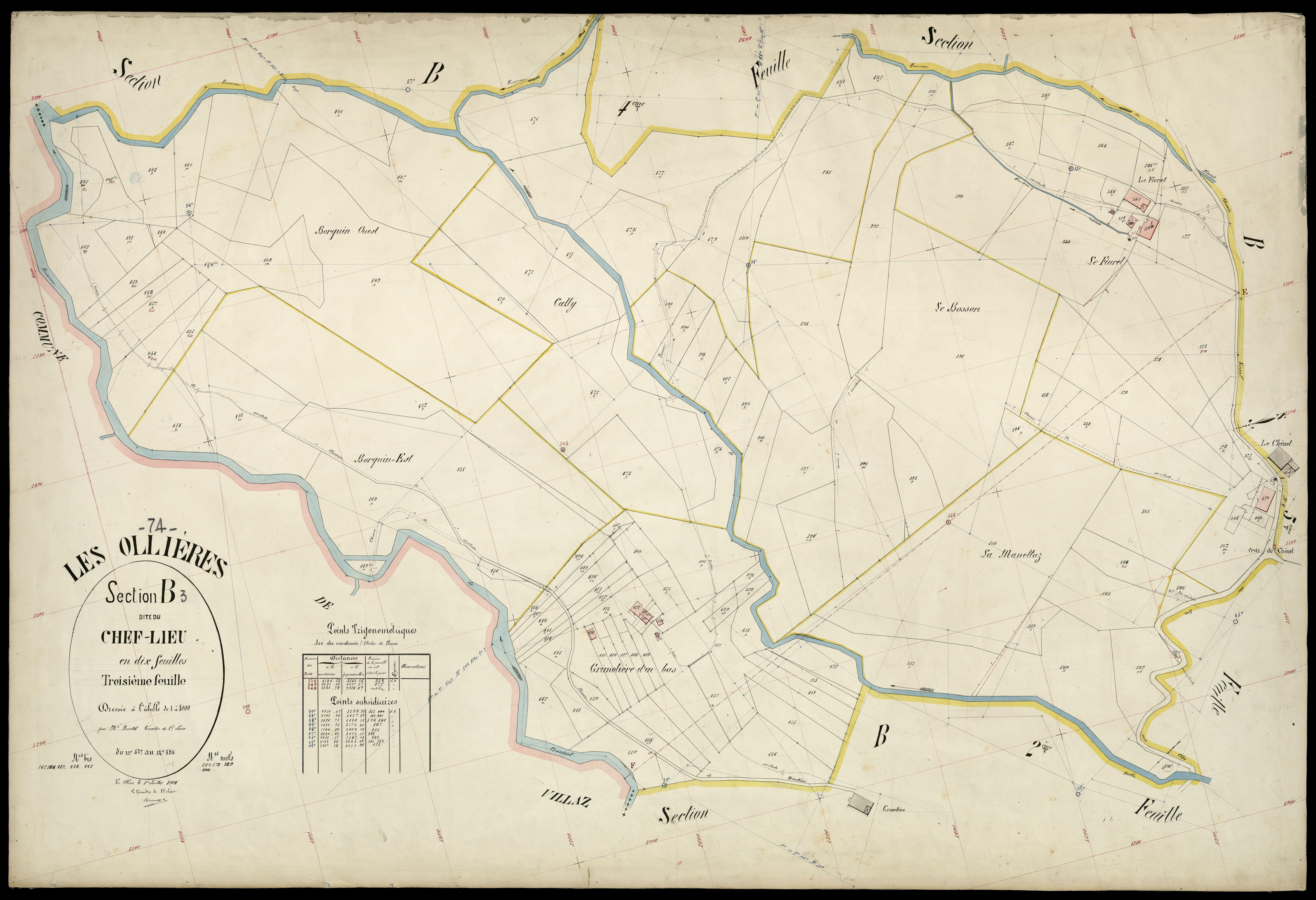 3 P 3 6614 - Feuille n° 4, parcelles n° 484 à 621 - 1er juillet 1904