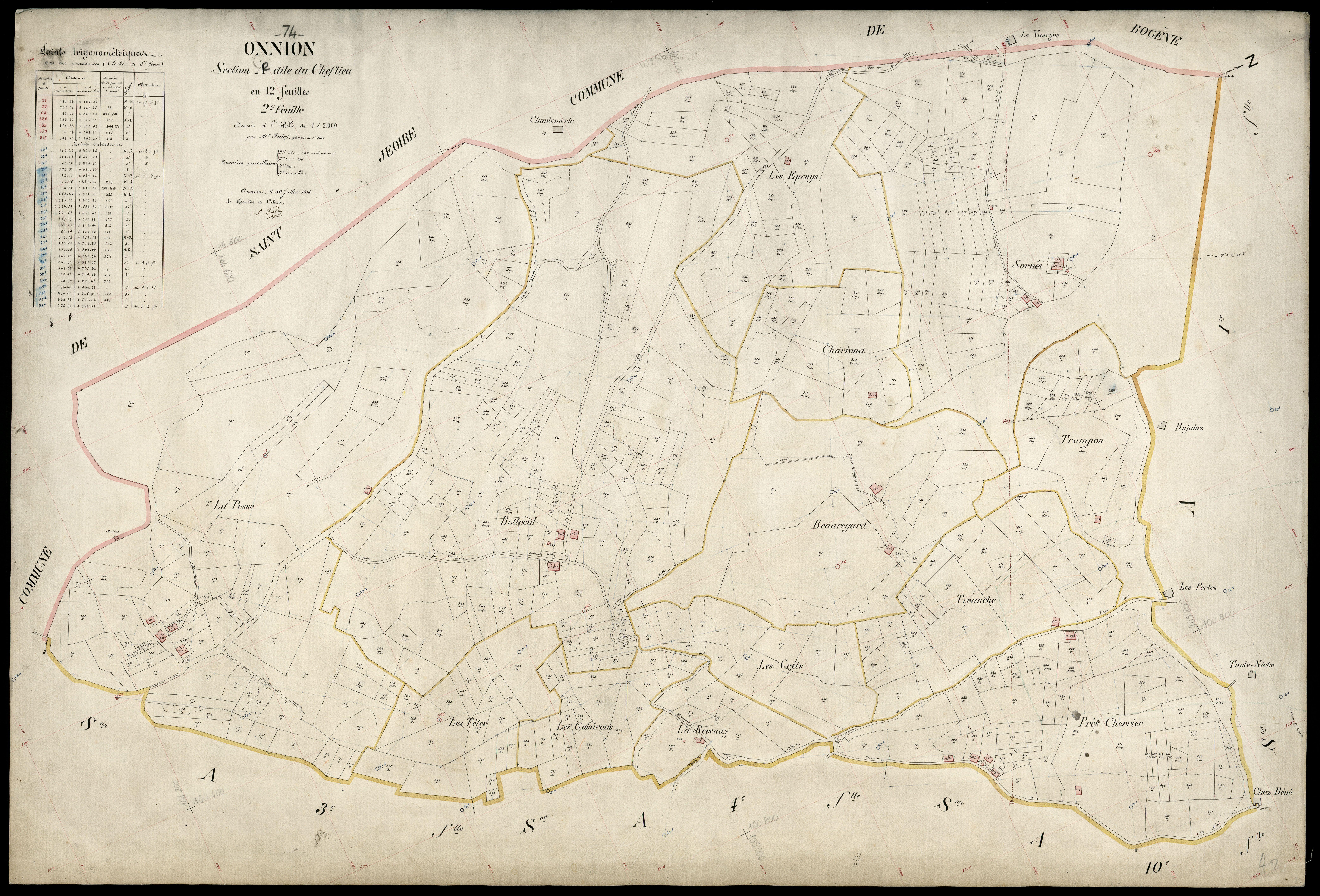 3 P 3 6633 - Feuille n° 3, parcelles n° 781 à 1068 - 30 juillet 1914