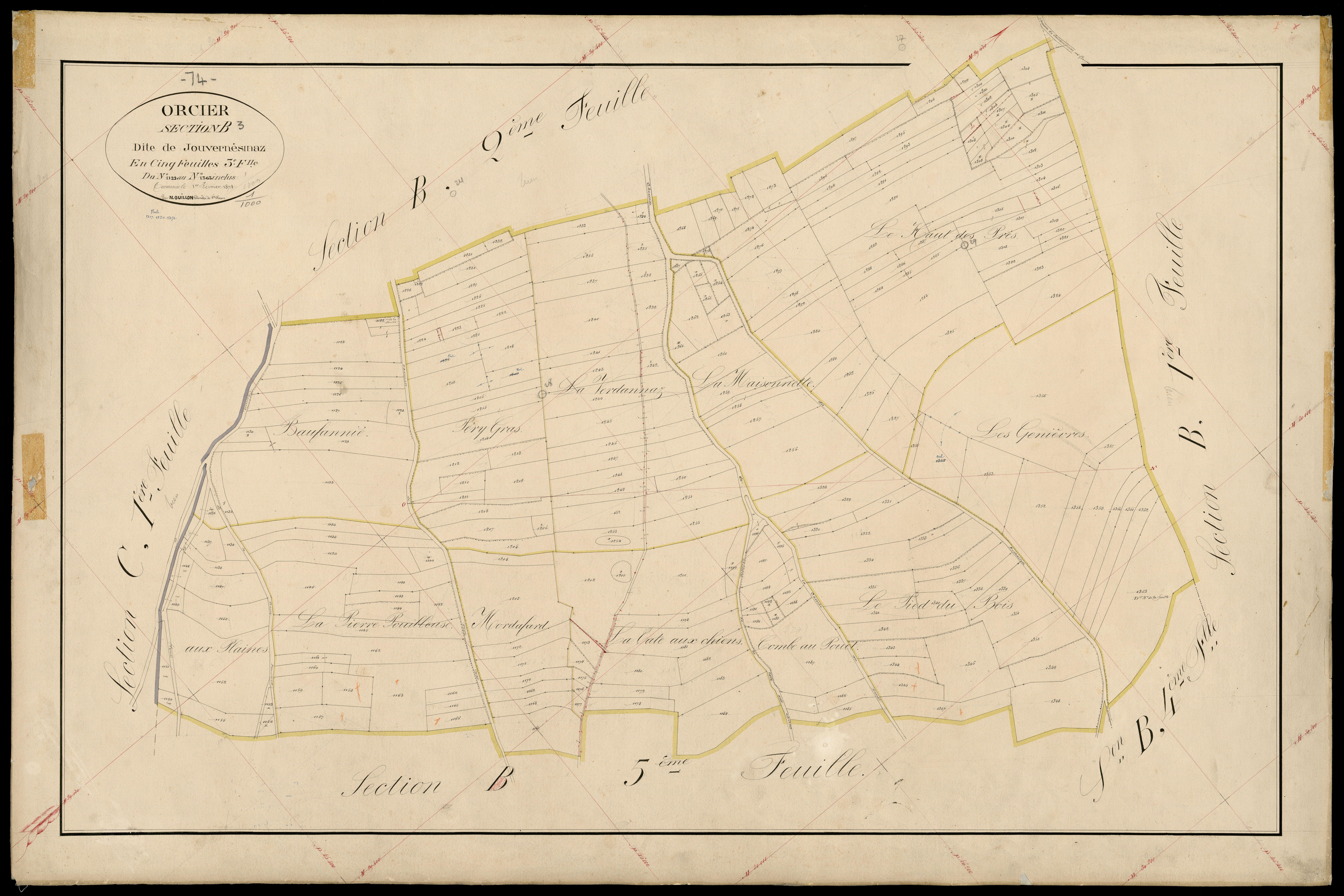 3 P 3 6664 - Feuille n° 4, parcelles n° 1364 à 1736 - 1er février 1874