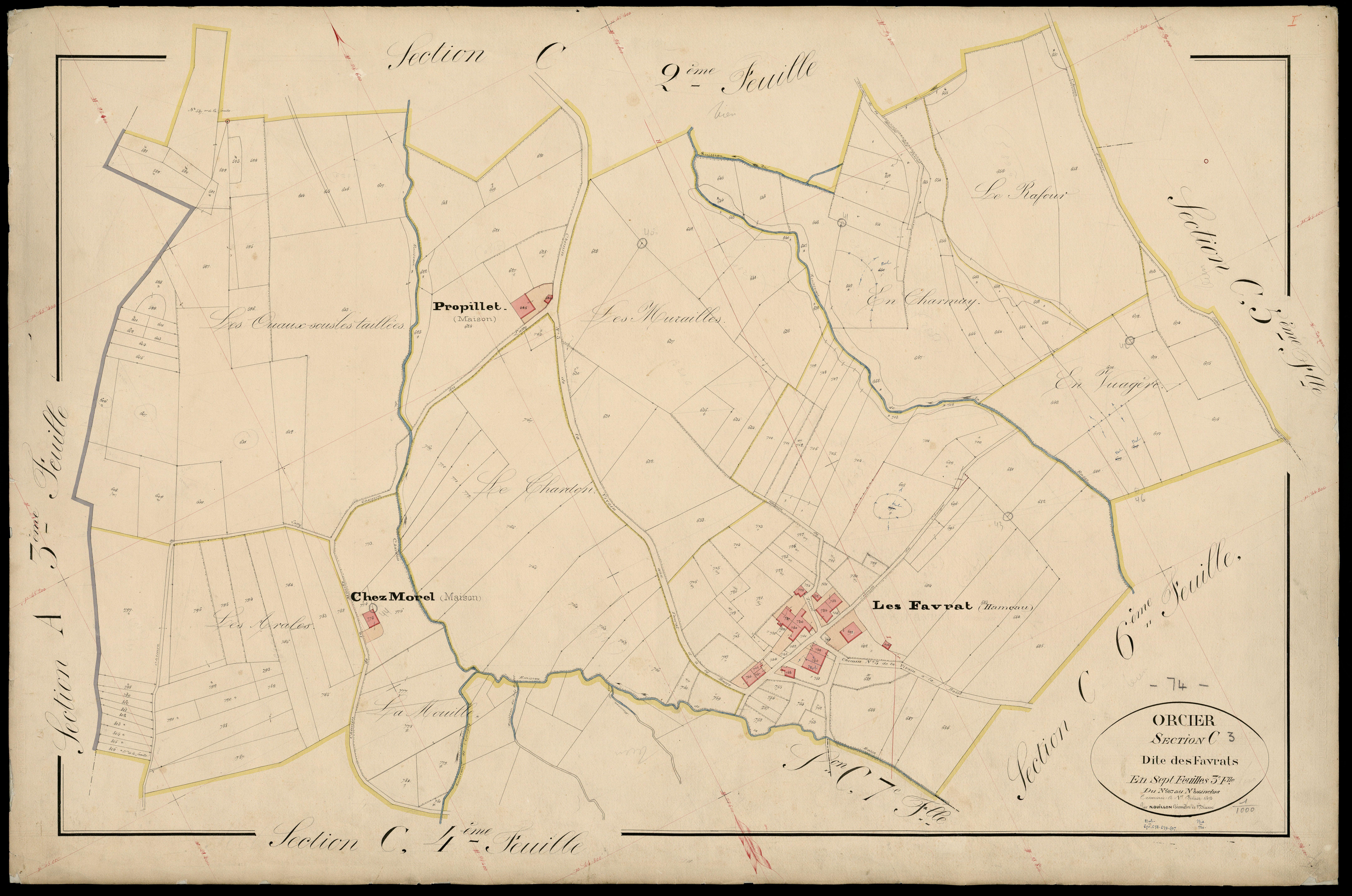 3 P 3 6669 - Feuille n° 4, parcelles n° 807 à 1220bis - 1er février 1874