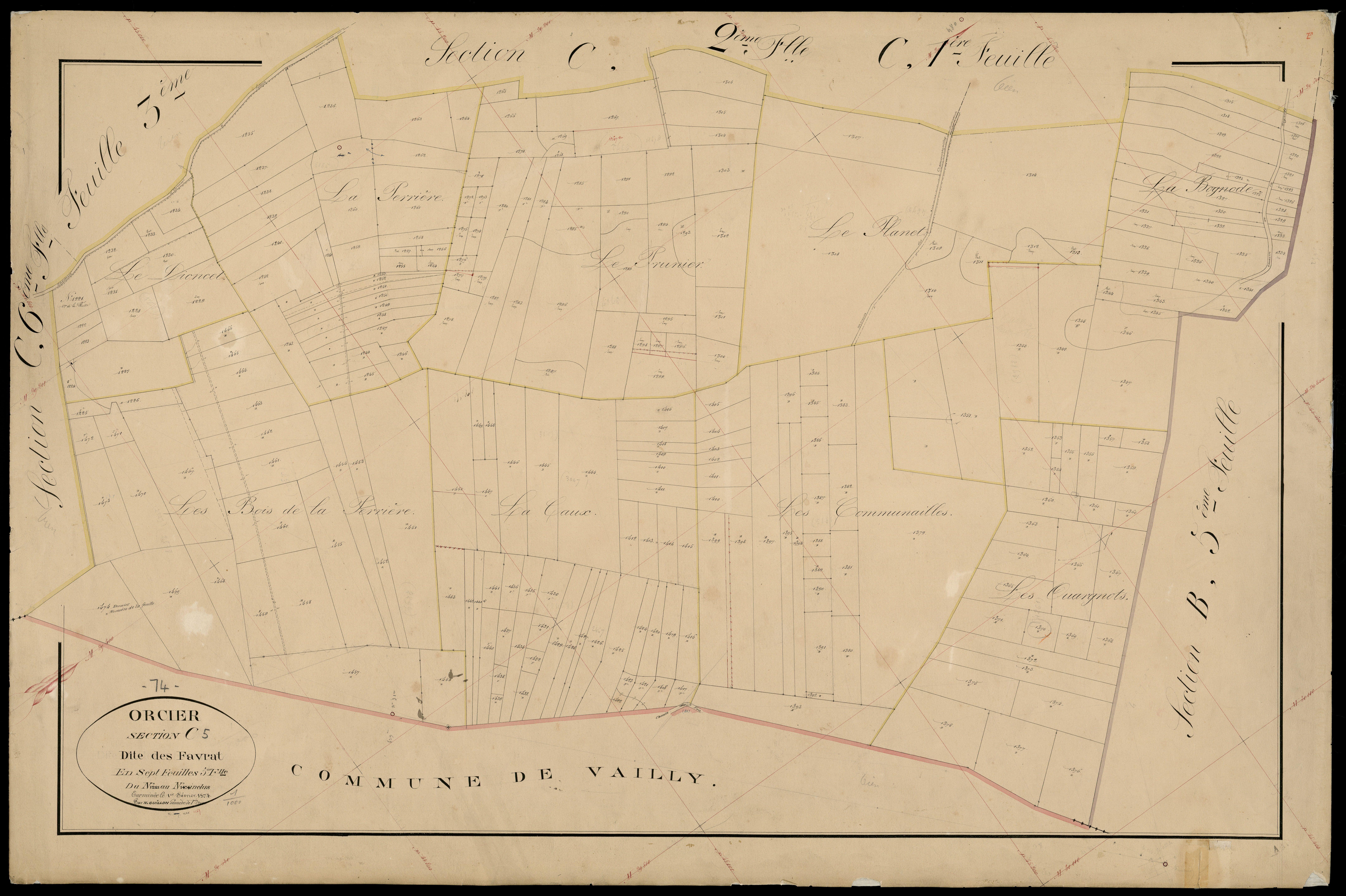 3 P 3 6671 - Feuille n° 6, parcelles n° 1475 à 1510 - 1er février 1874