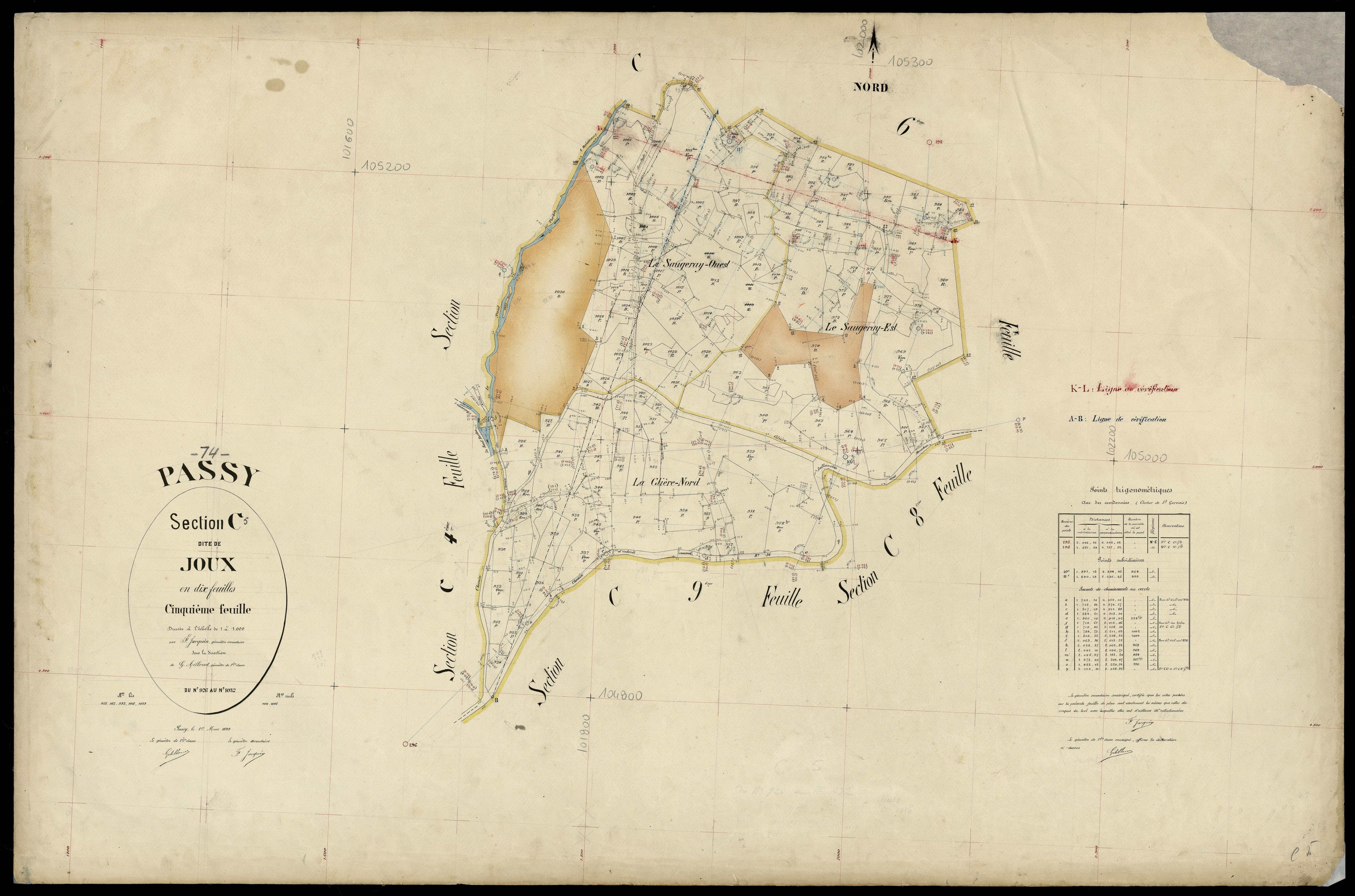 3 P 3 6707 - Feuille n° 6, parcelles n° 1033 à 1046 - 1er mars 1899