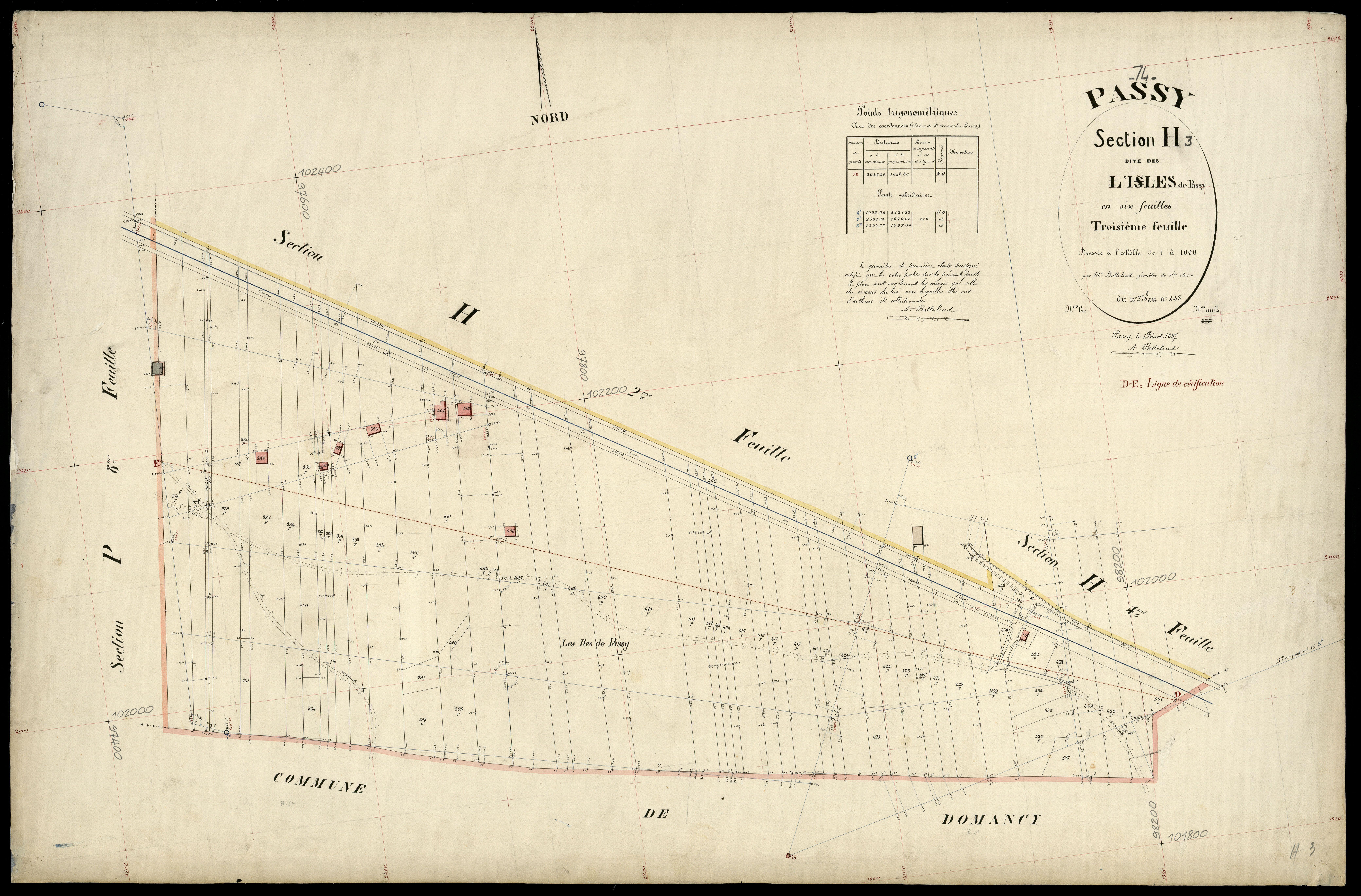 3 P 3 6744 - Feuille n° 4, parcelles n° 444 à 668 - 1er décembre 1897