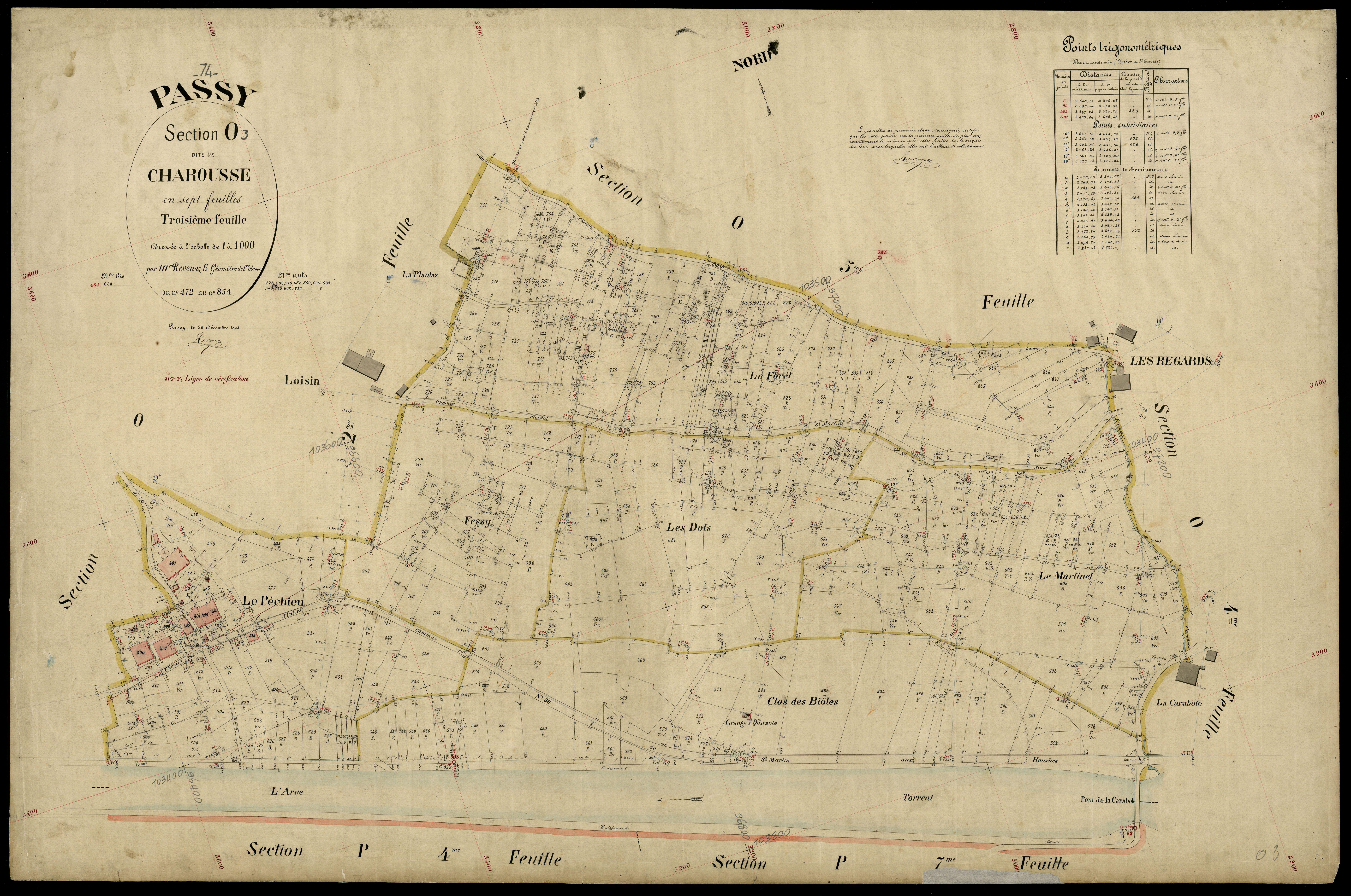 3 P 3 6786 - Feuille n° 4, parcelles n° 855 à 1269 - 20 décembre 1898
