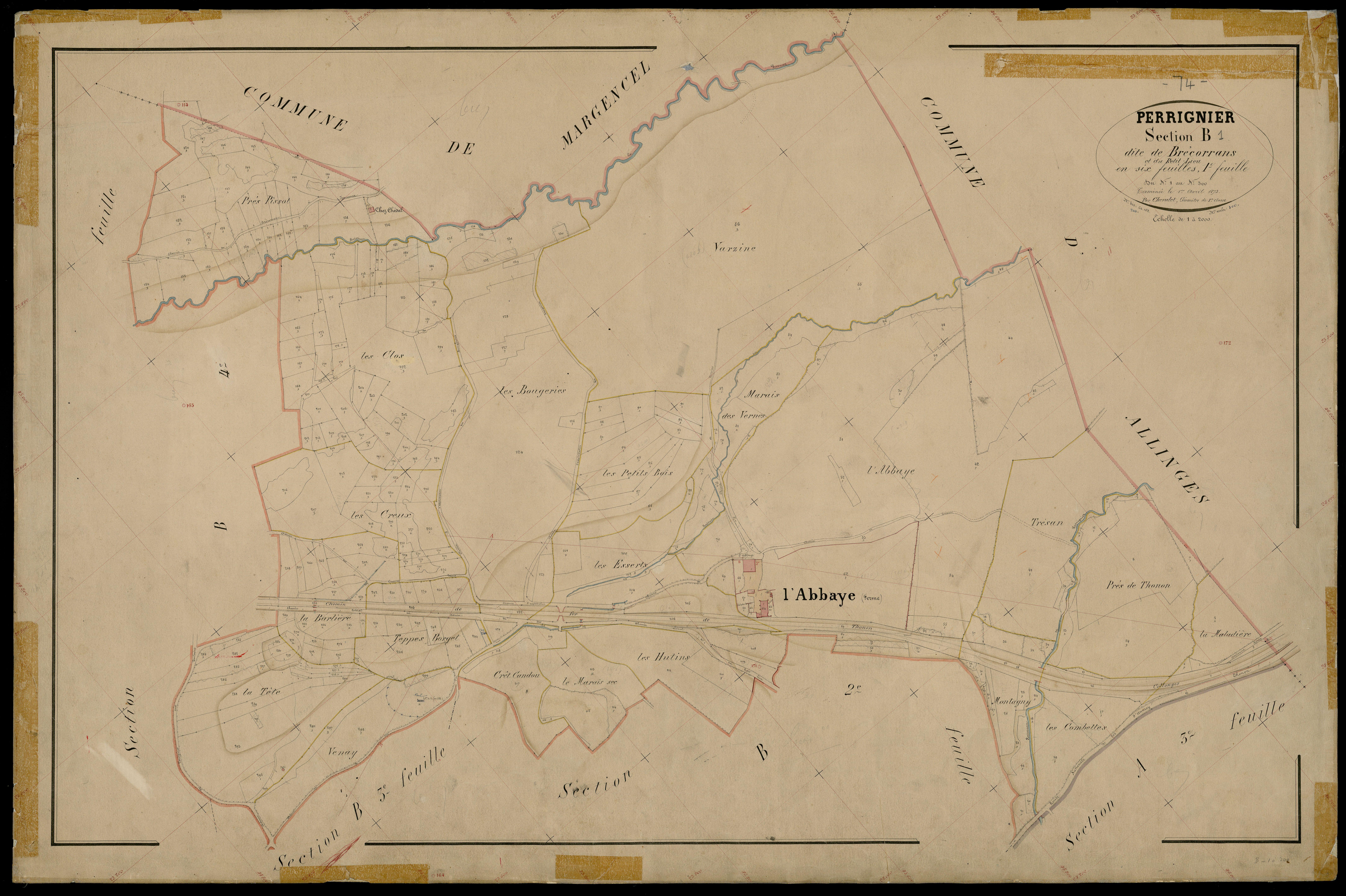 3 P 3 6818 - Feuille n° 2, parcelles n° 301 à 560 - 1er avril 1873