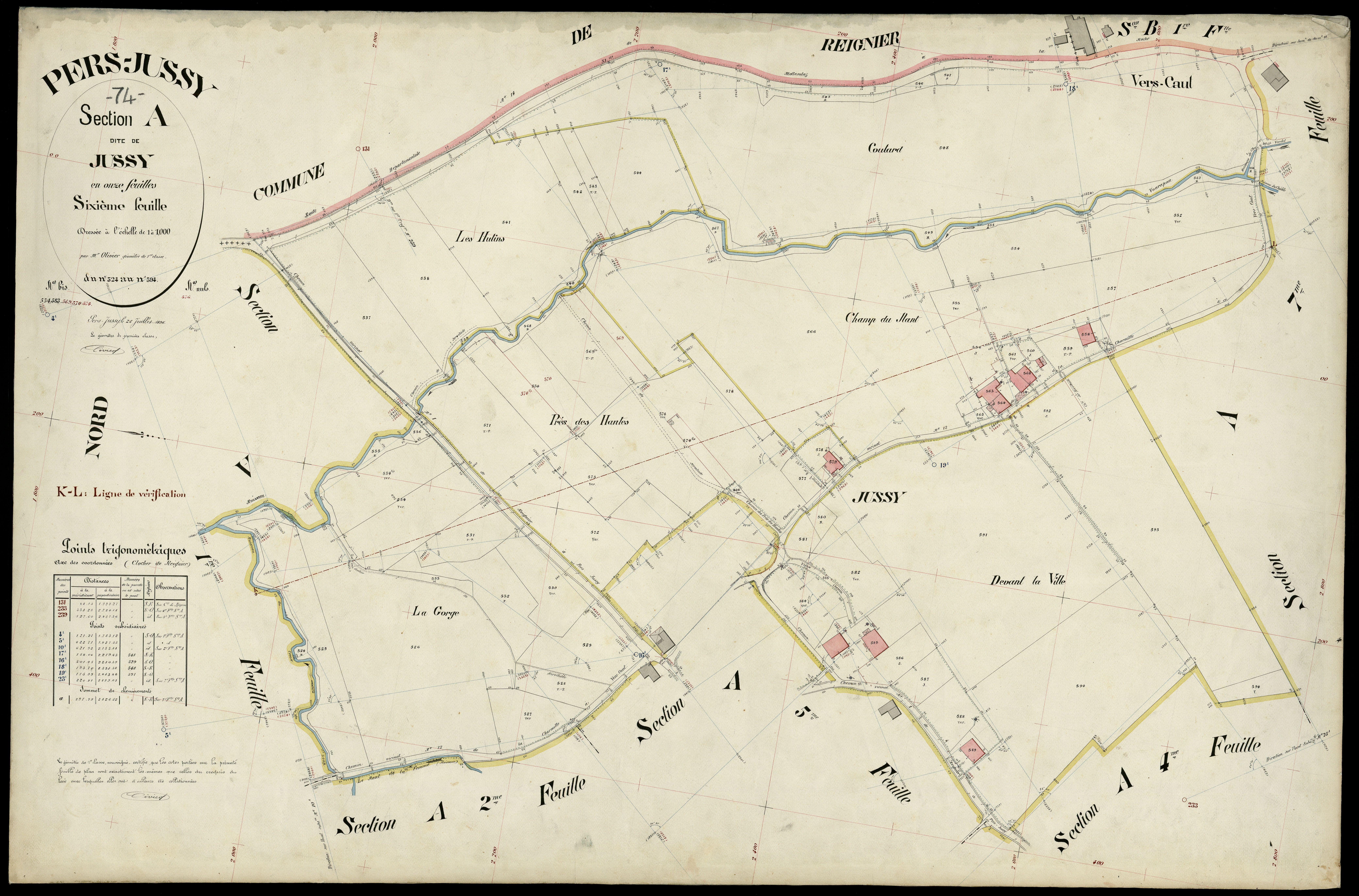 3 P 3 6830 - Feuille n° 7, parcelles n° 595 à 733 - 25 juillet 1896
