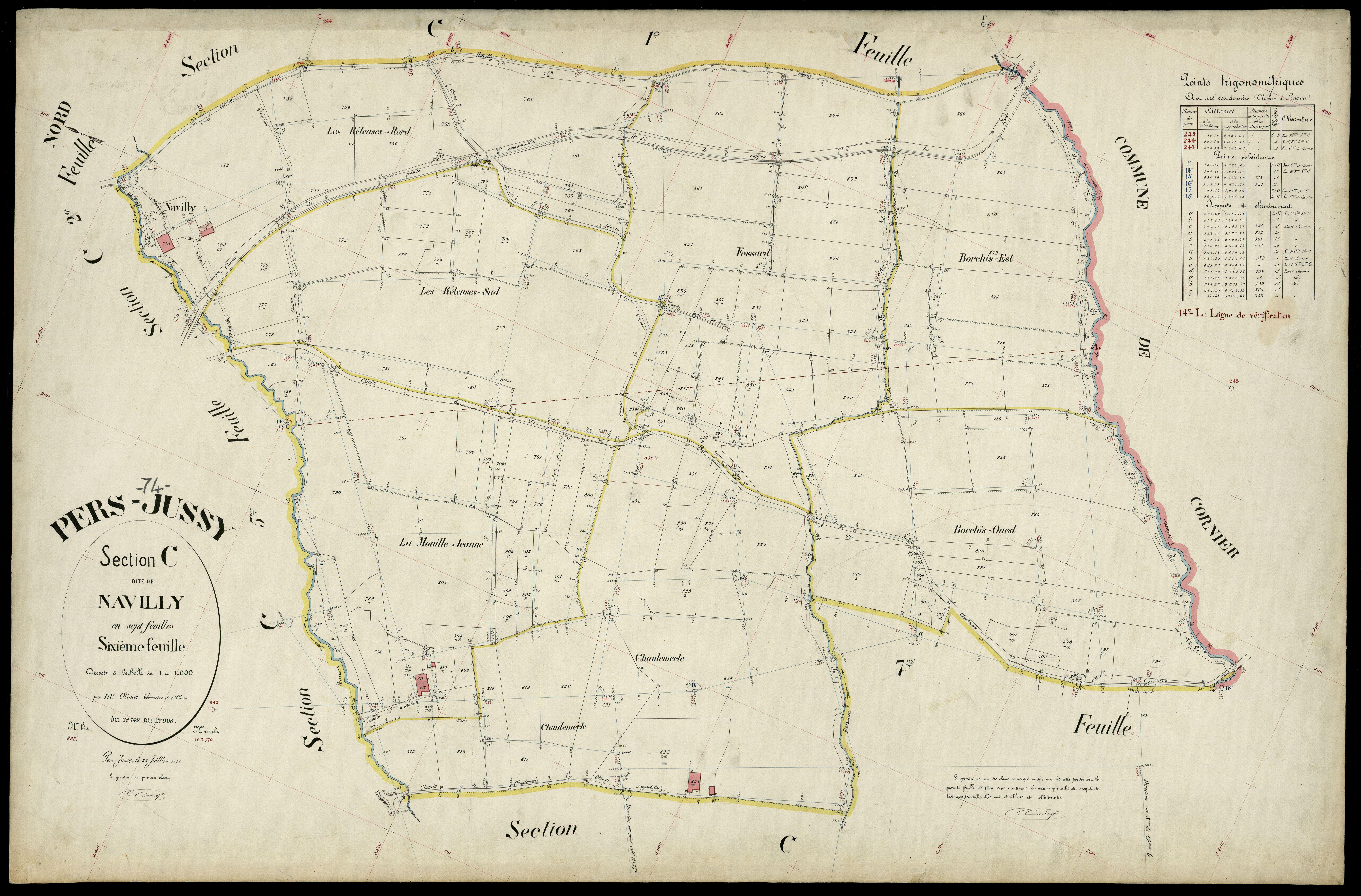3 P 3 6850 - Feuille n° 7, parcelles n° 909 à 958 - 25 juillet 1896