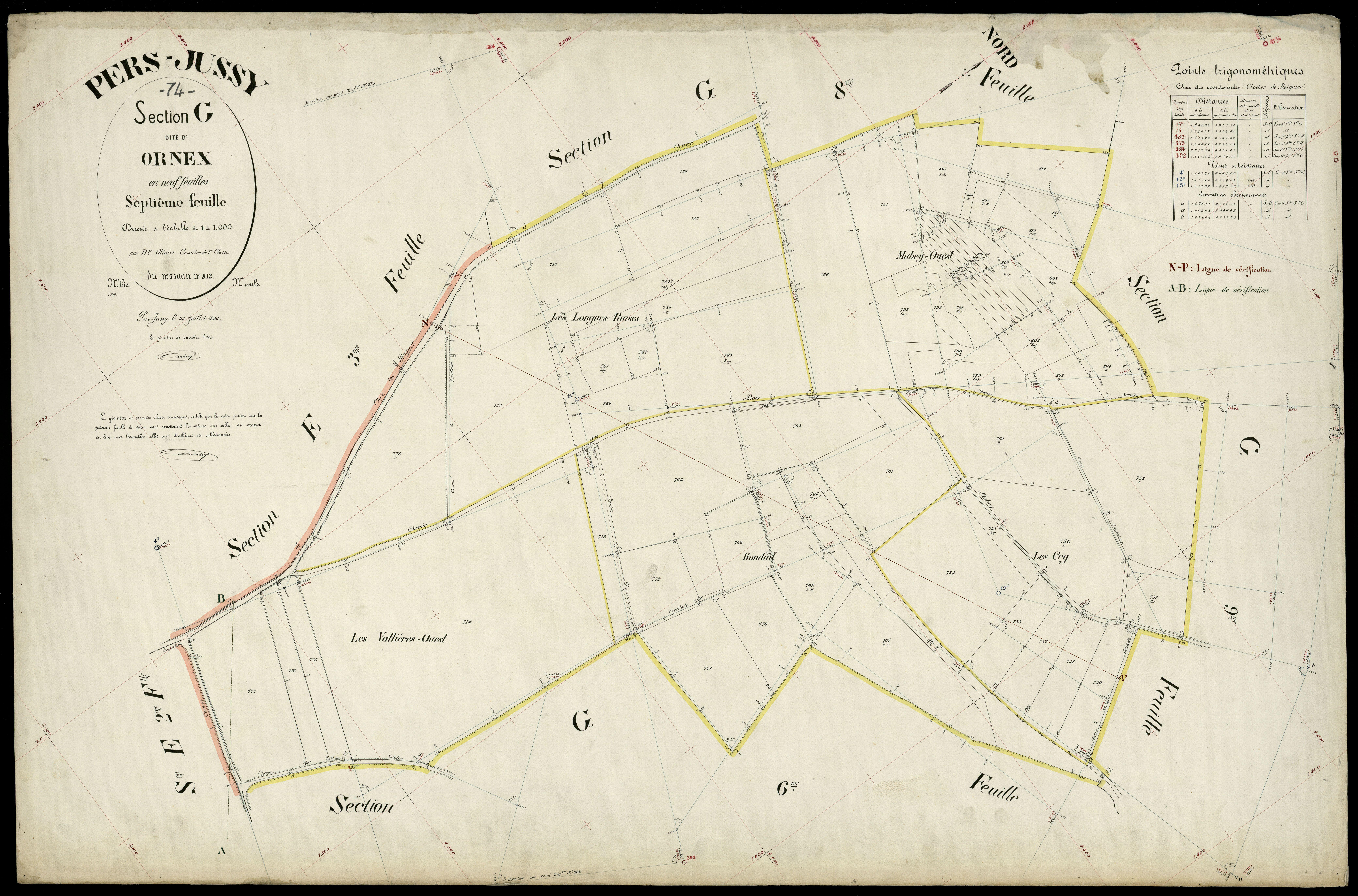 3 P 3 6882 - Feuille n° 8, parcelles n° 813 à 882 - 25 juillet 1896
