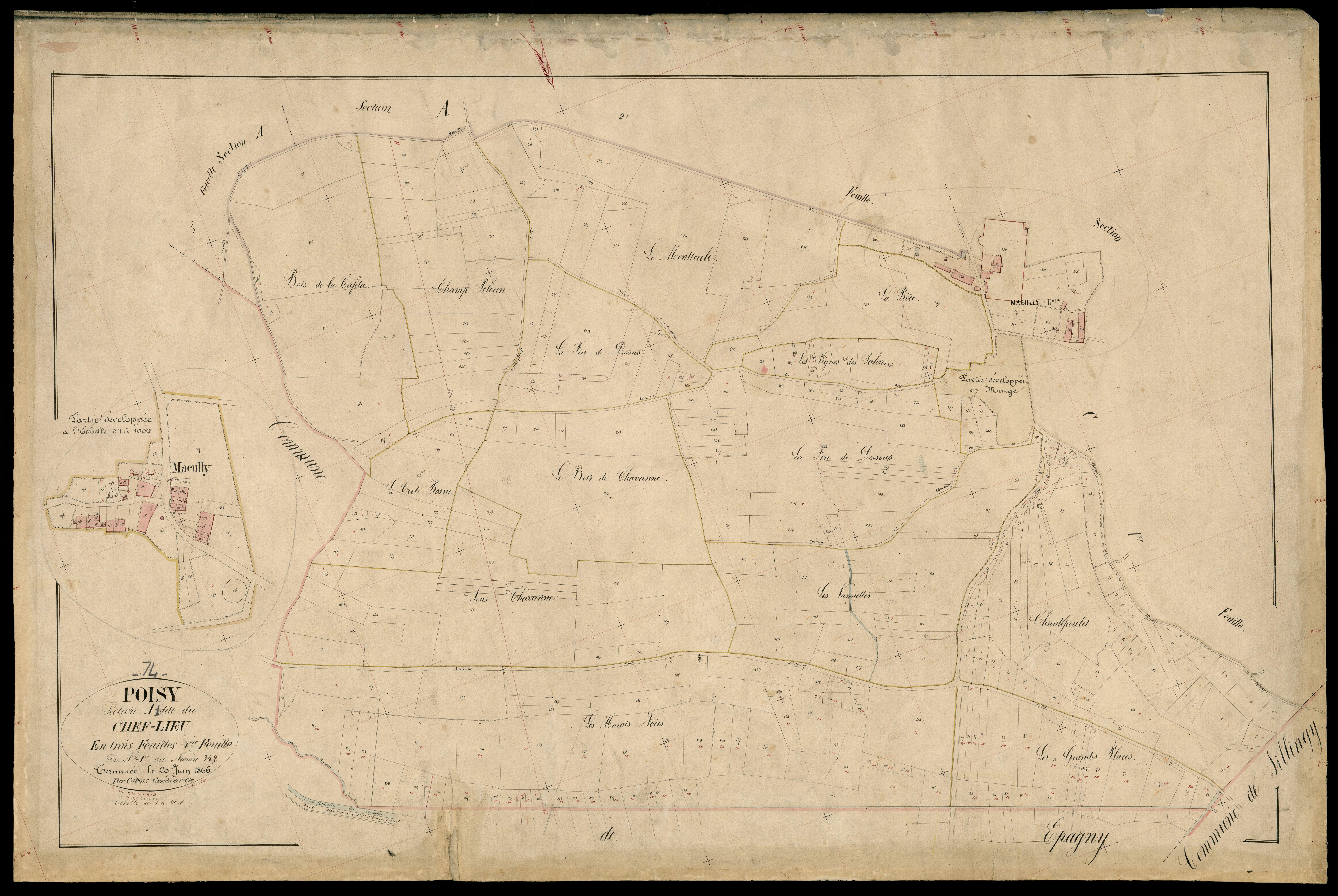 3 P 3 6935 - Feuille n° 2, parcelles n° 344 à 643 - 20 juin 1866