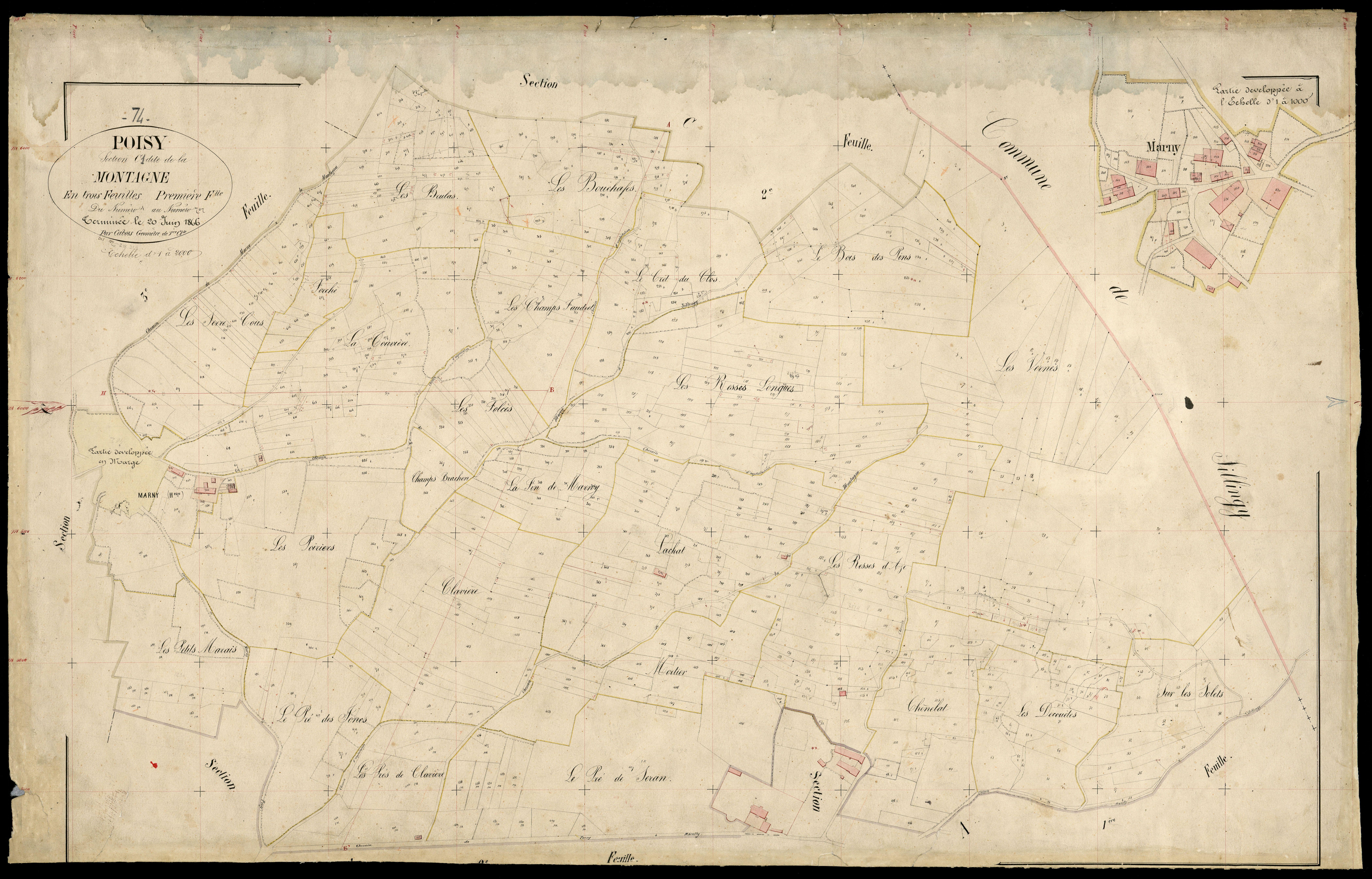 3 P 3 6945 - Feuille n° 2, parcelles n° 708 à 713 - 20 juin 1866