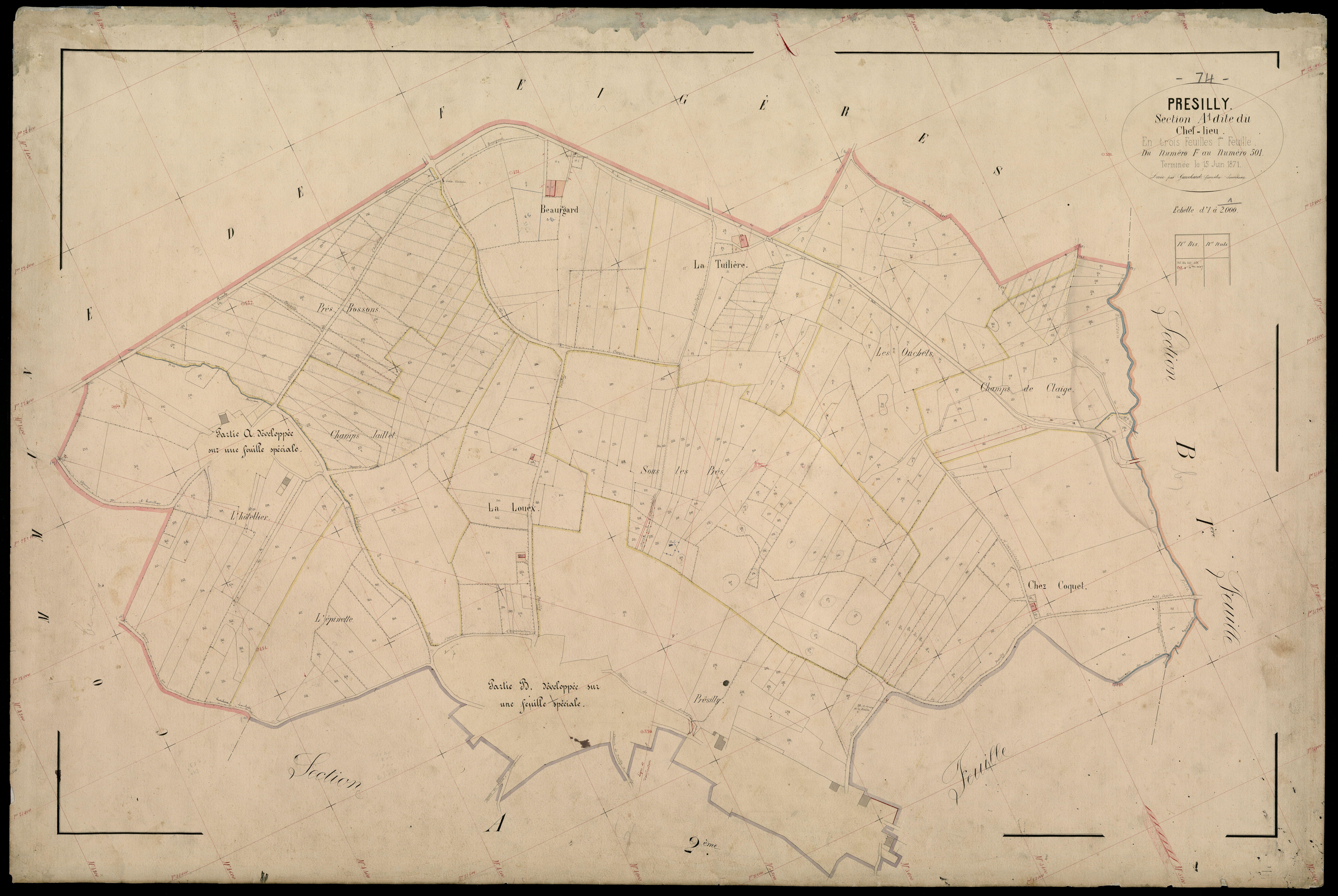 3 P 3 6984 - Feuille n° 1 bis, parcelles n° 302 à 332 et 367 à 488 -