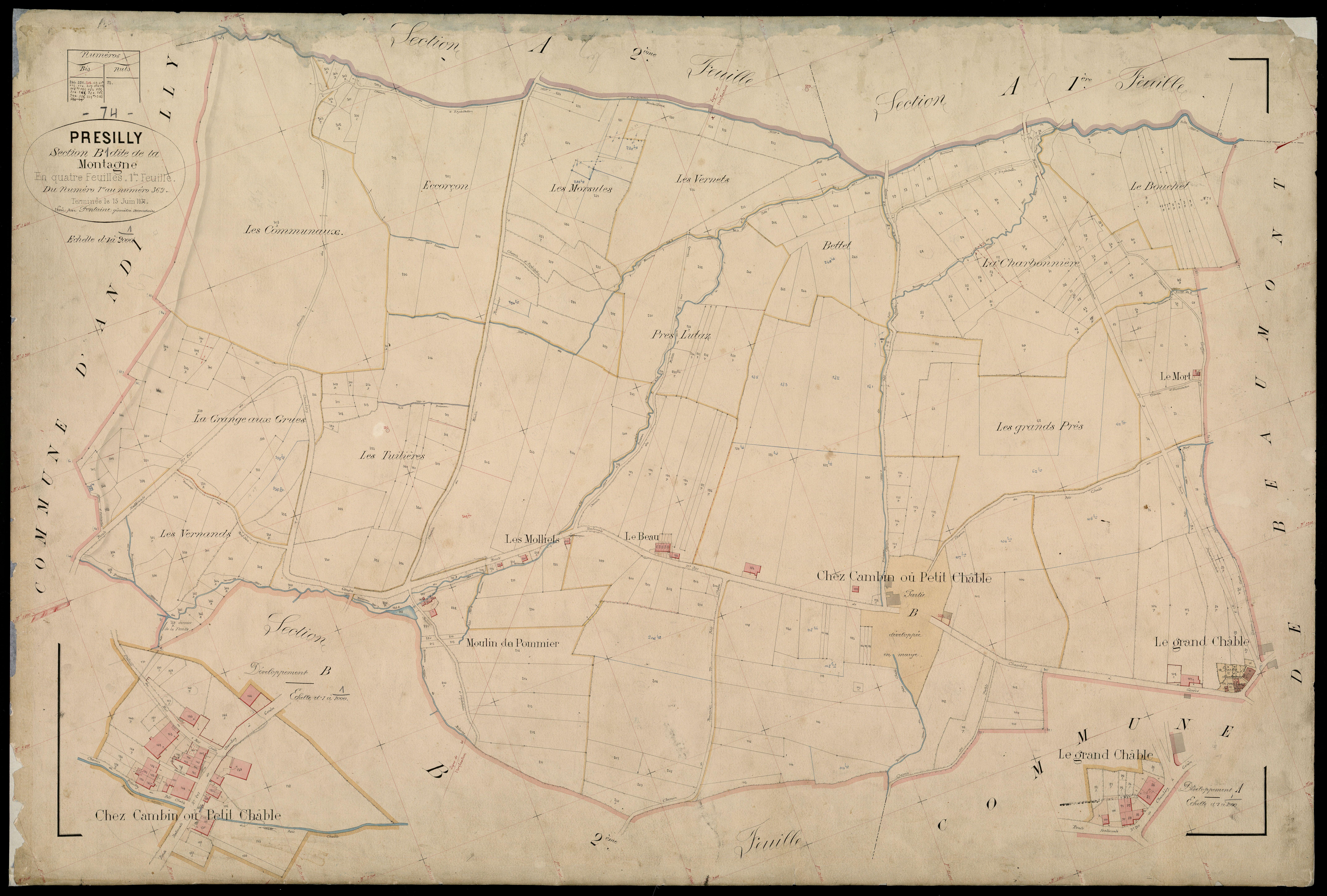 3 P 3 6988 - Feuille n° 2, parcelles n° 370 à 442 - 15 juin 1871