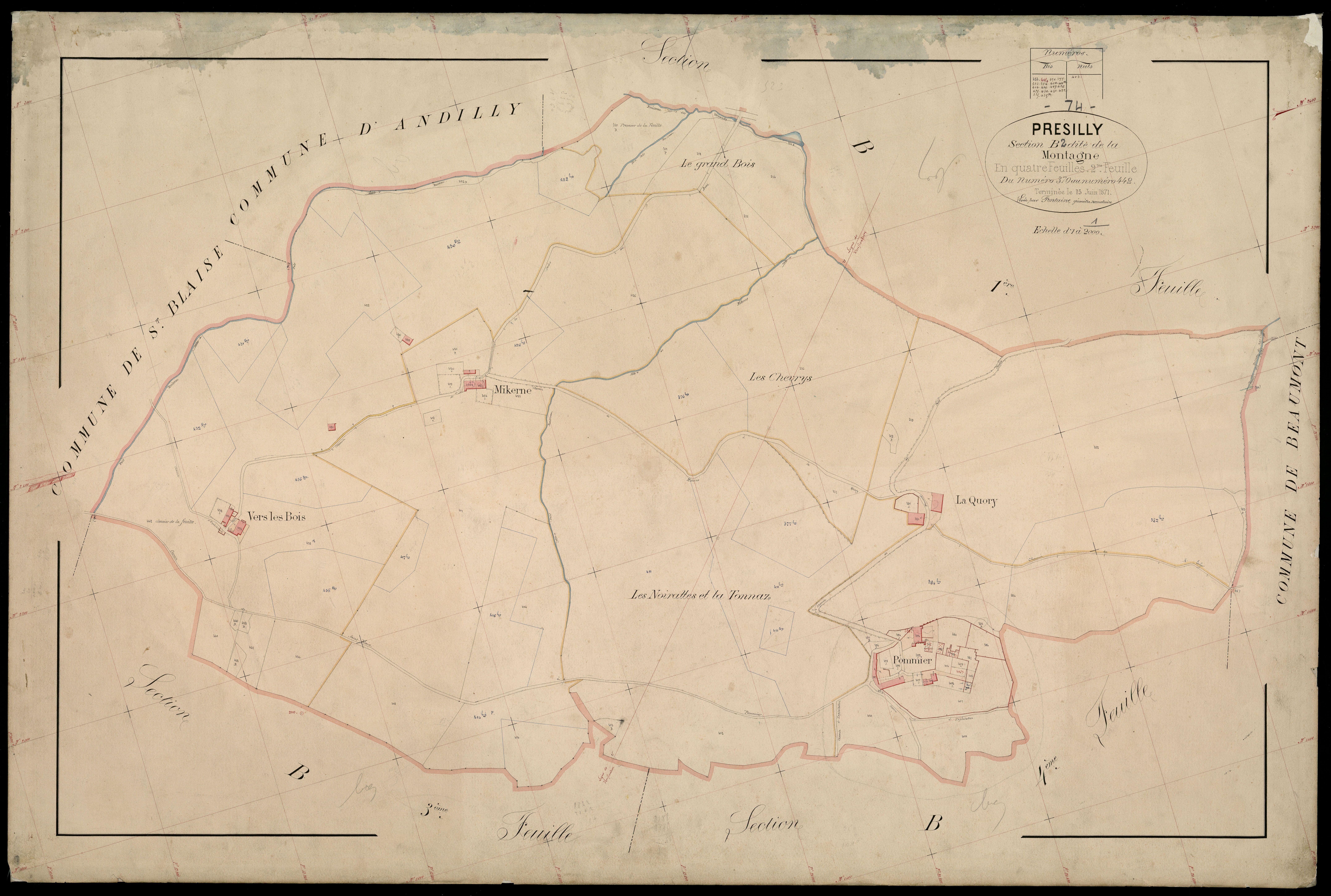 3 P 3 6989 - Feuille n° 3, parcelles n° 443 à 493 - 15 juin 1871