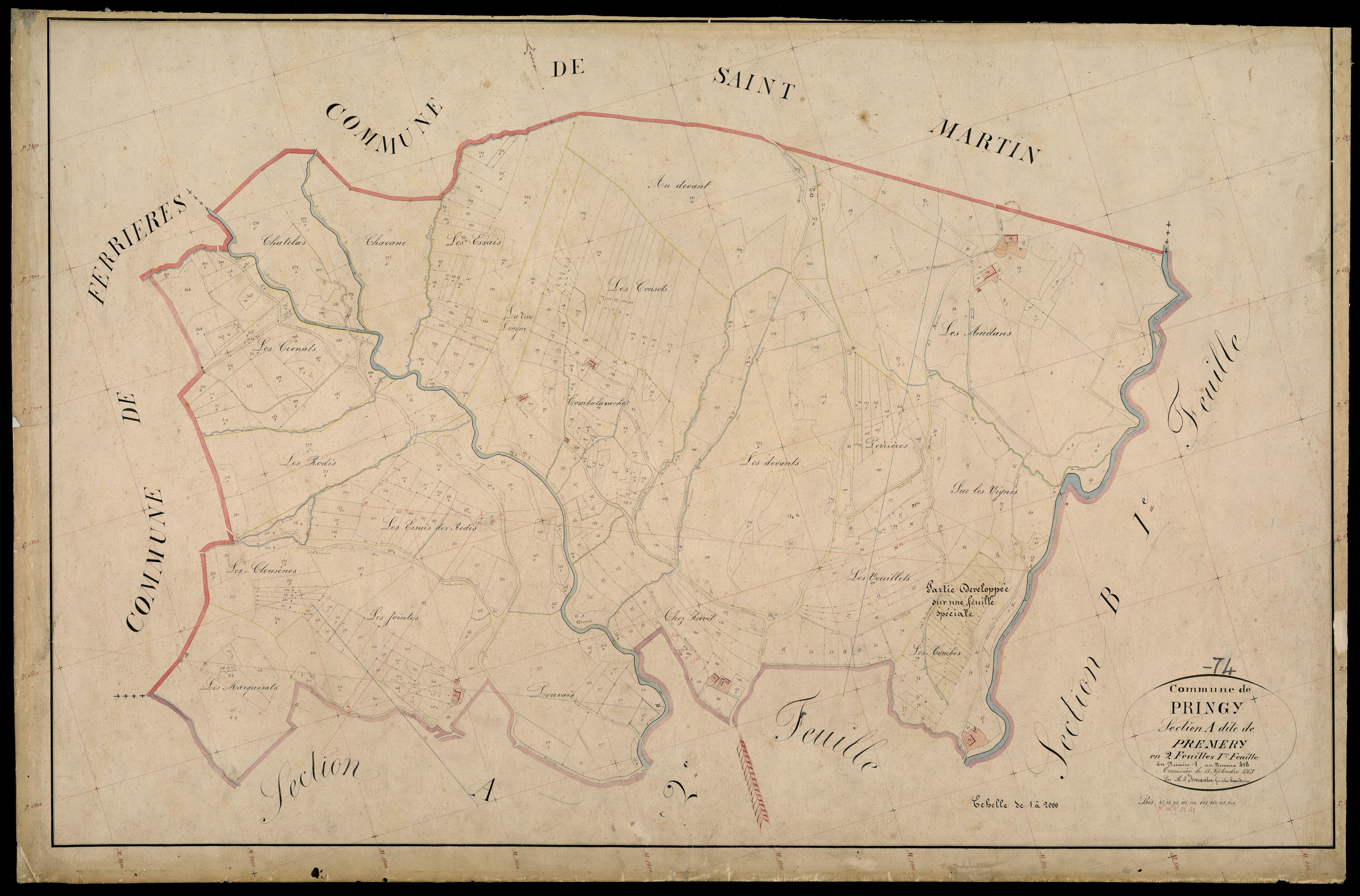 3 P 3 6993 - Feuille n° 2, parcelles n° 419 à 727 - 15 septembre 1865
