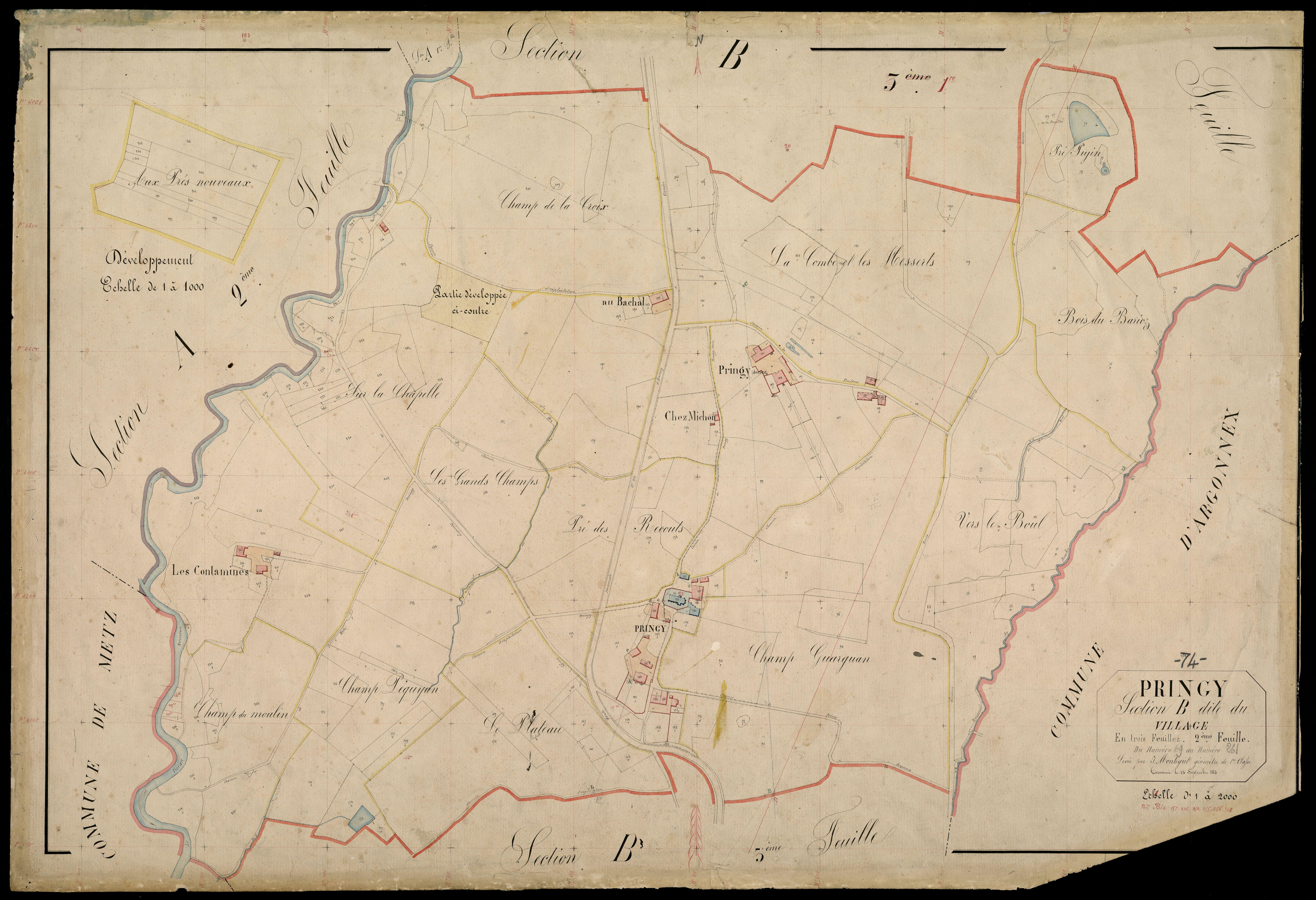 3 P 3 6997 - Feuille n° 3, parcelles n° 262 à 476 - 15 septembre 1865