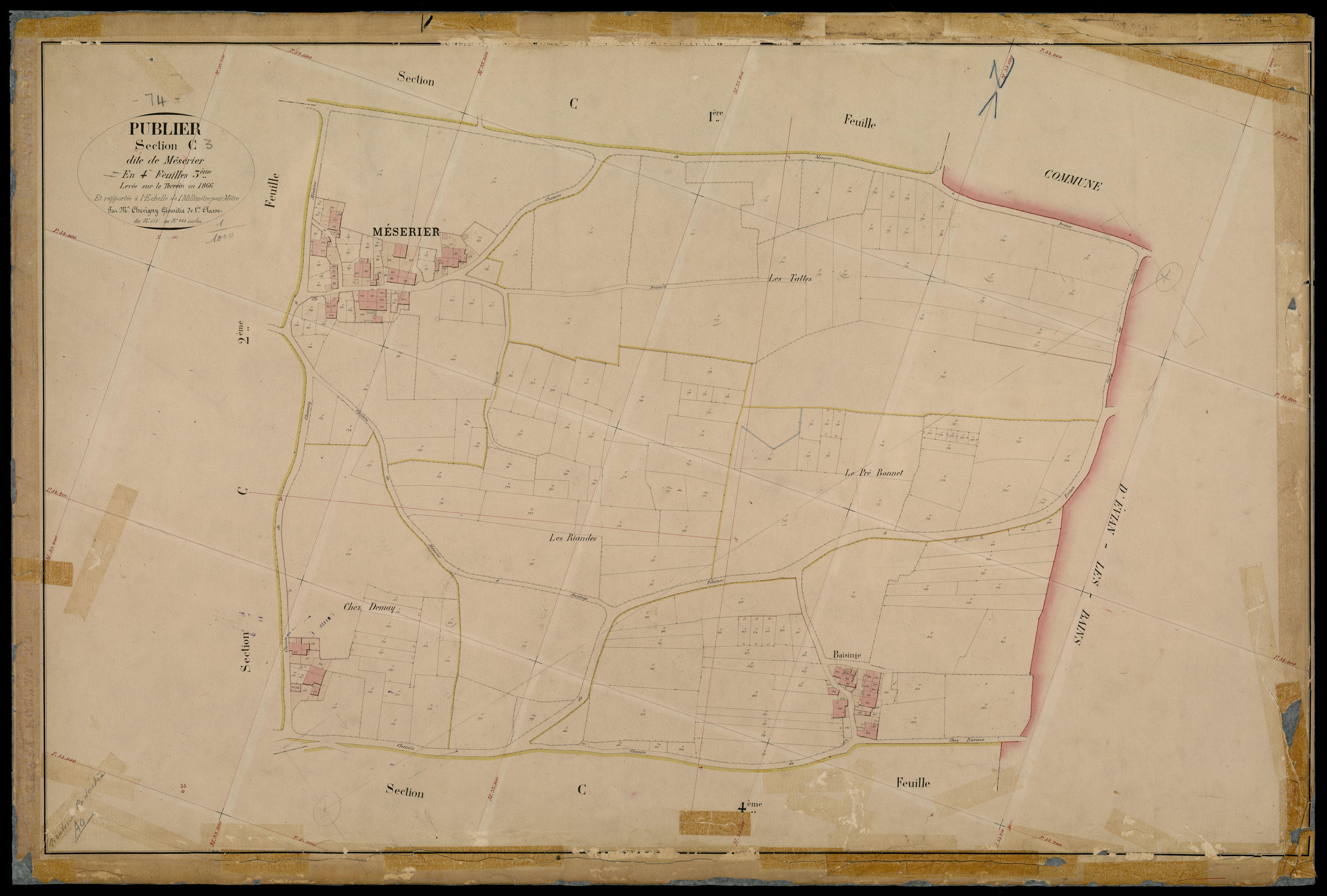 3 P 3 7012 - Feuille n° 4, parcelles n° 864 à 1229 - 8 février 1905