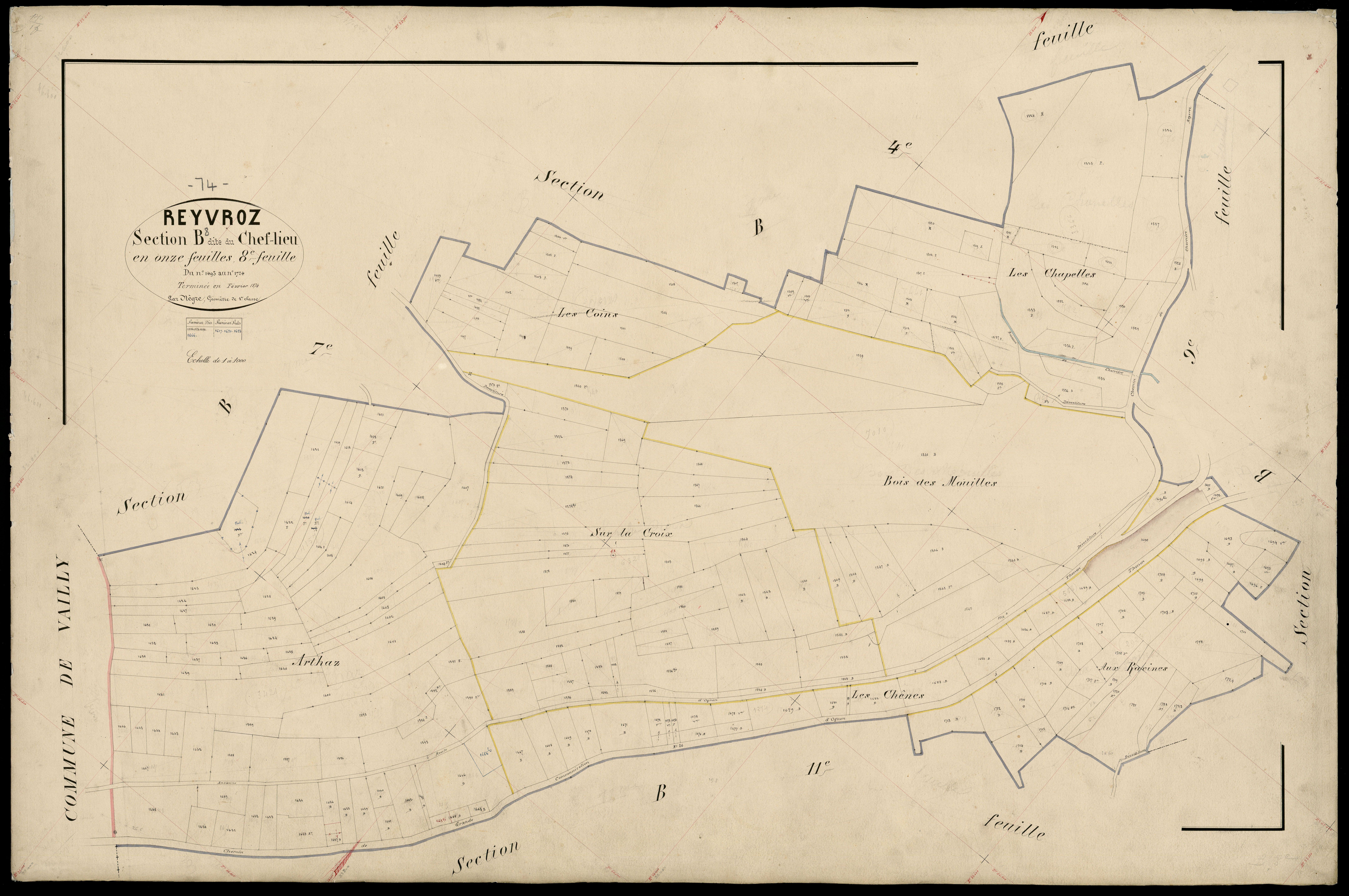 3 P 3 7122 - Feuille n° 9, parcelles n° 1725 à 1908 - mars 1874