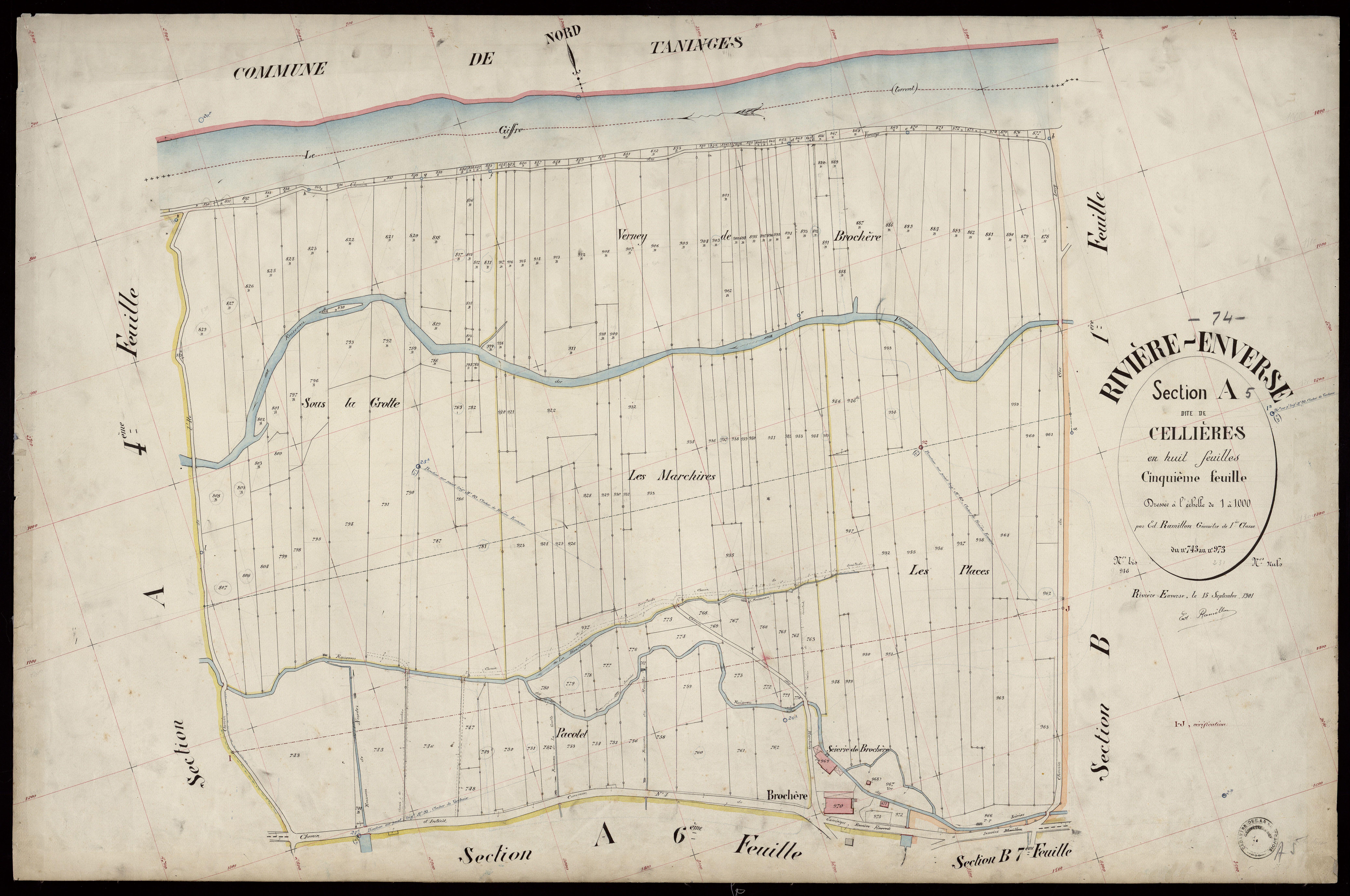 3 P 3 7137 - Feuille n° 6, parcelles n° 974 à 1321 - 15 septembre 1901