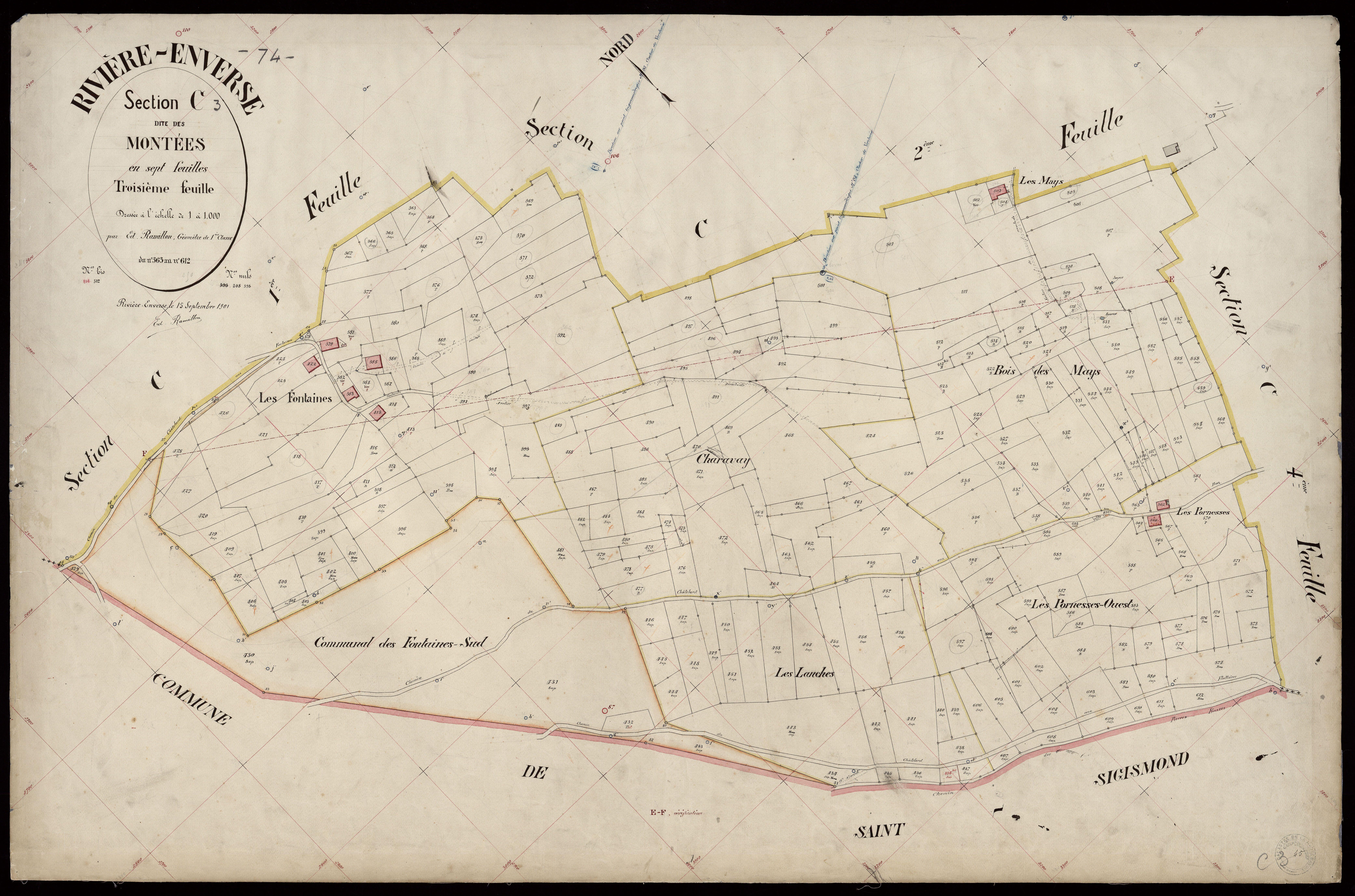 3 P 3 7150 - Feuille n° 4, parcelles n° 613 à 905 - 15 septembre 1901