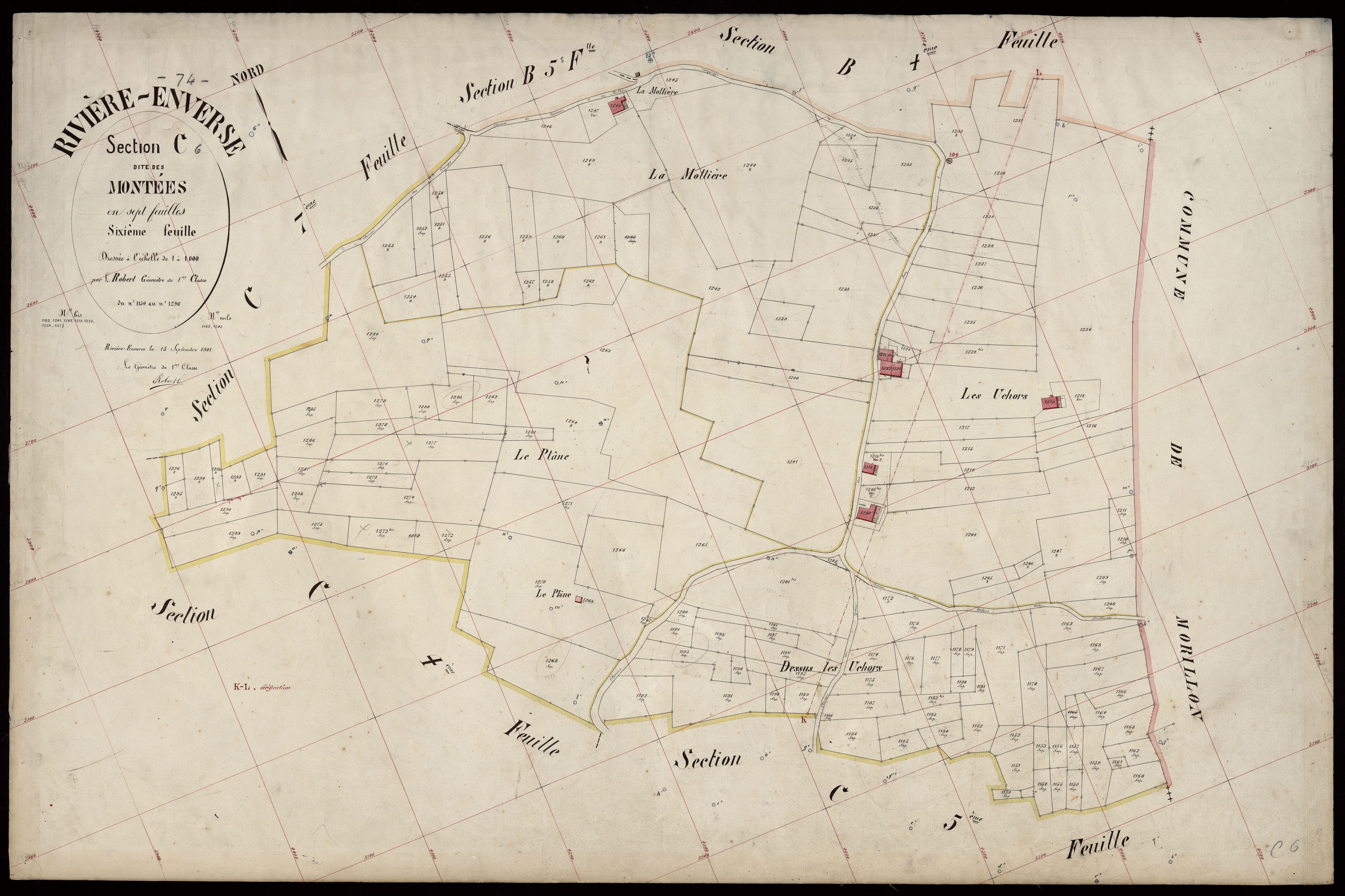3 P 3 7153 - Feuille n° 7, parcelles n° 1296bis à 1323 - 15 septembre 1901