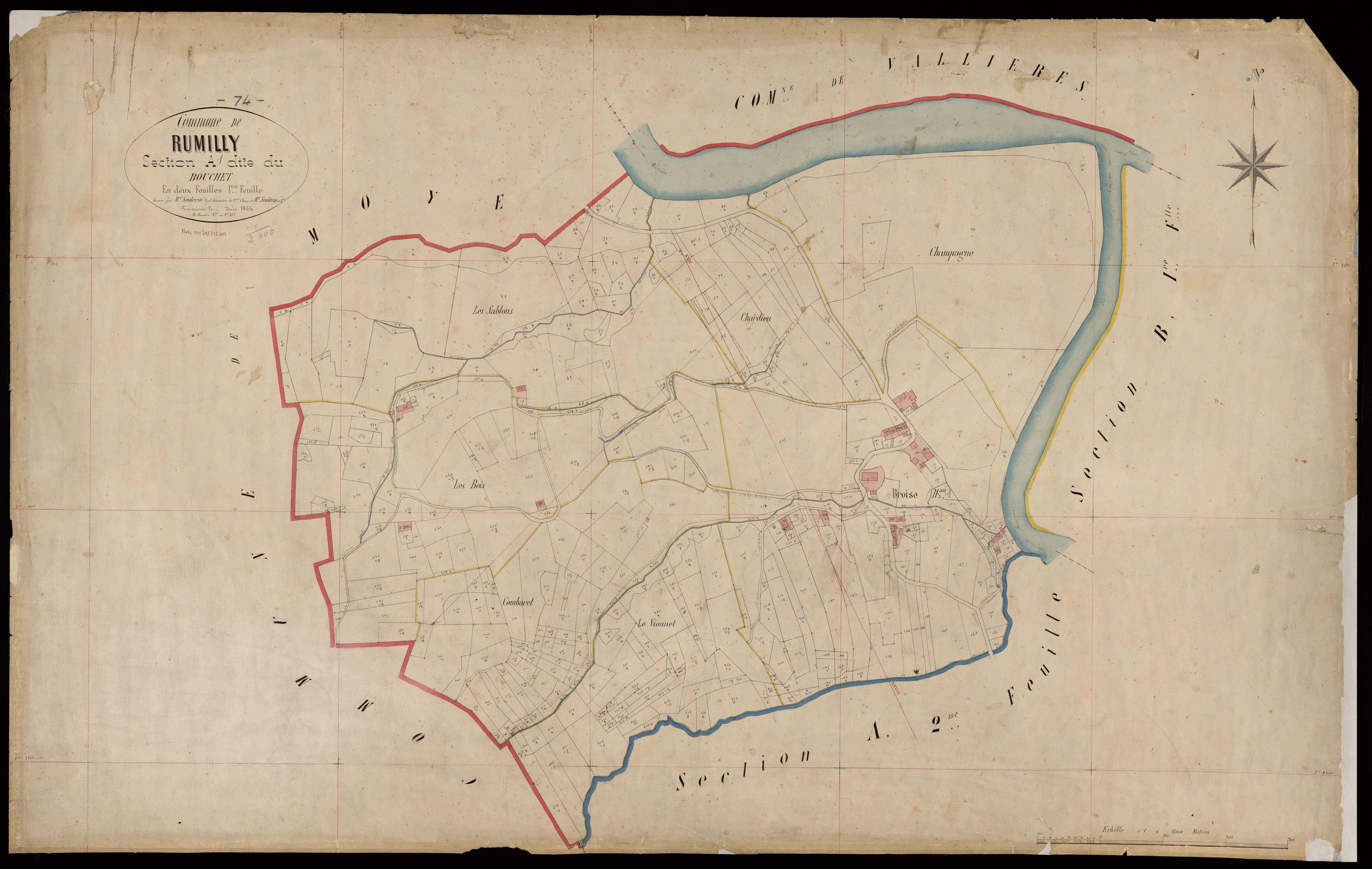 3 P 3 7199 - Feuille n° 2, parcelles n° 418 à 778 - juin 1864