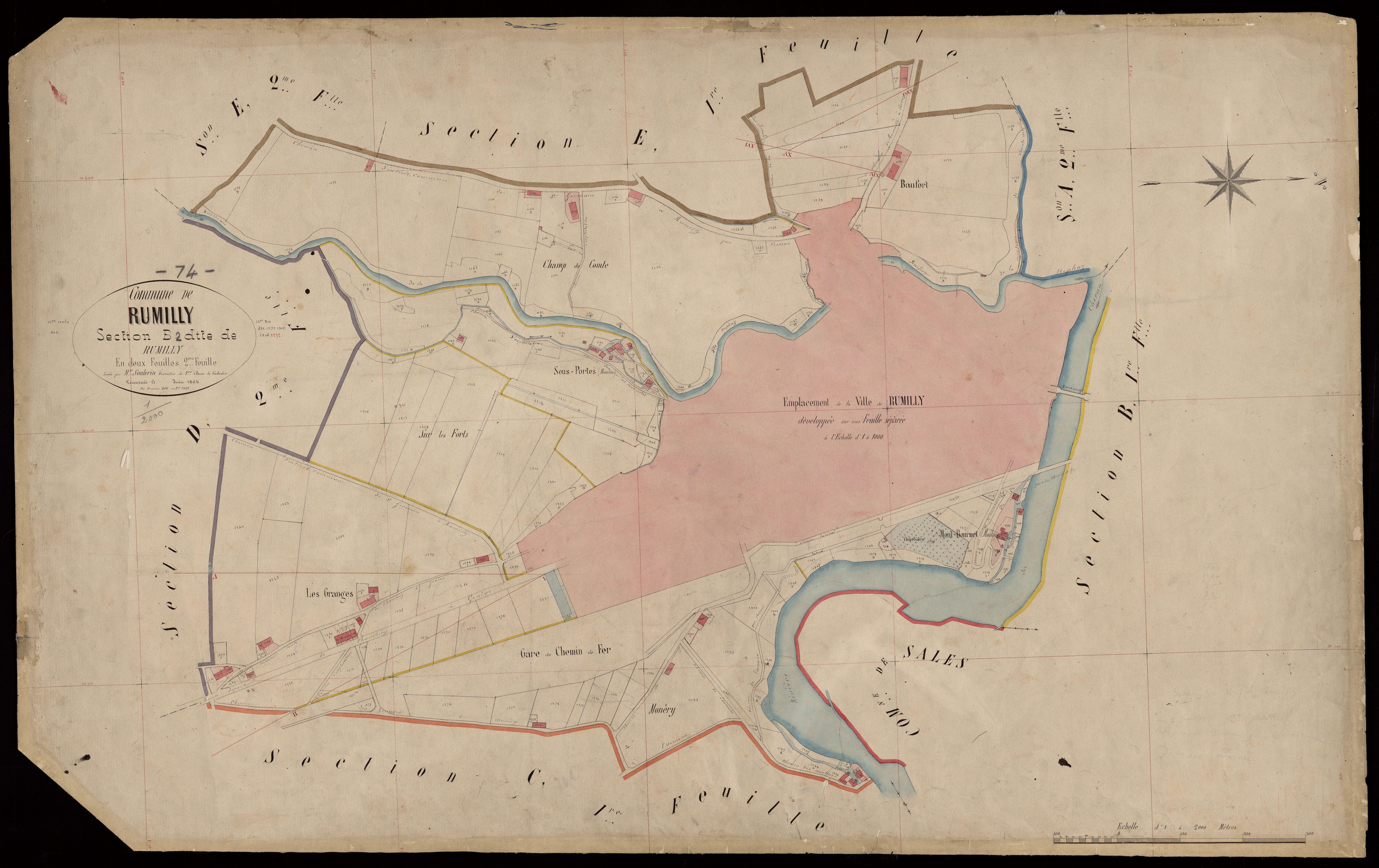 3 P 3 7202 - Feuille n° 2 bis, parcelles n° 306 à 1122 - juin 1864
