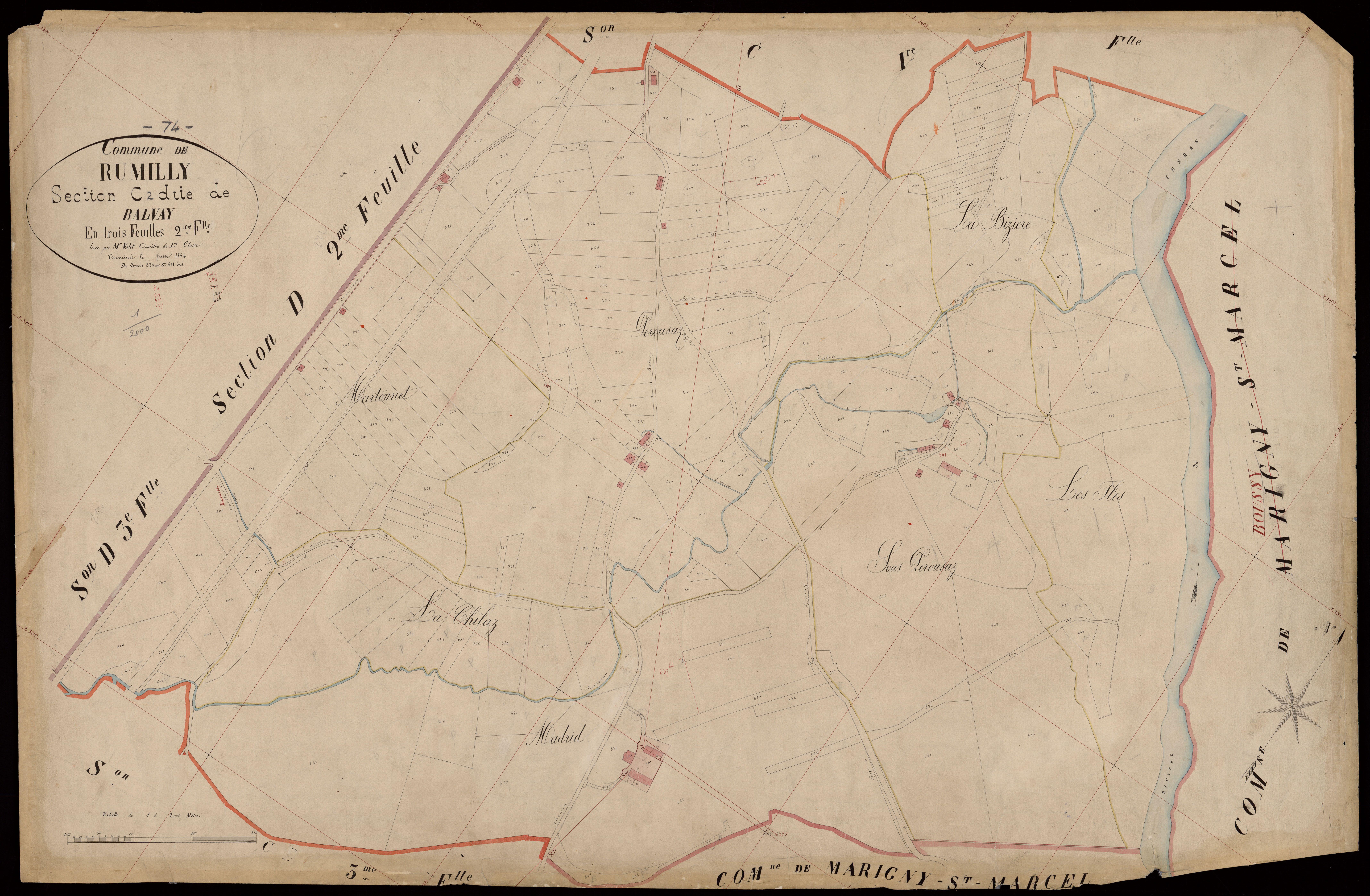 3 P 3 7205 - Feuille n° 3, parcelles n° 612 à 919 - juin 1864