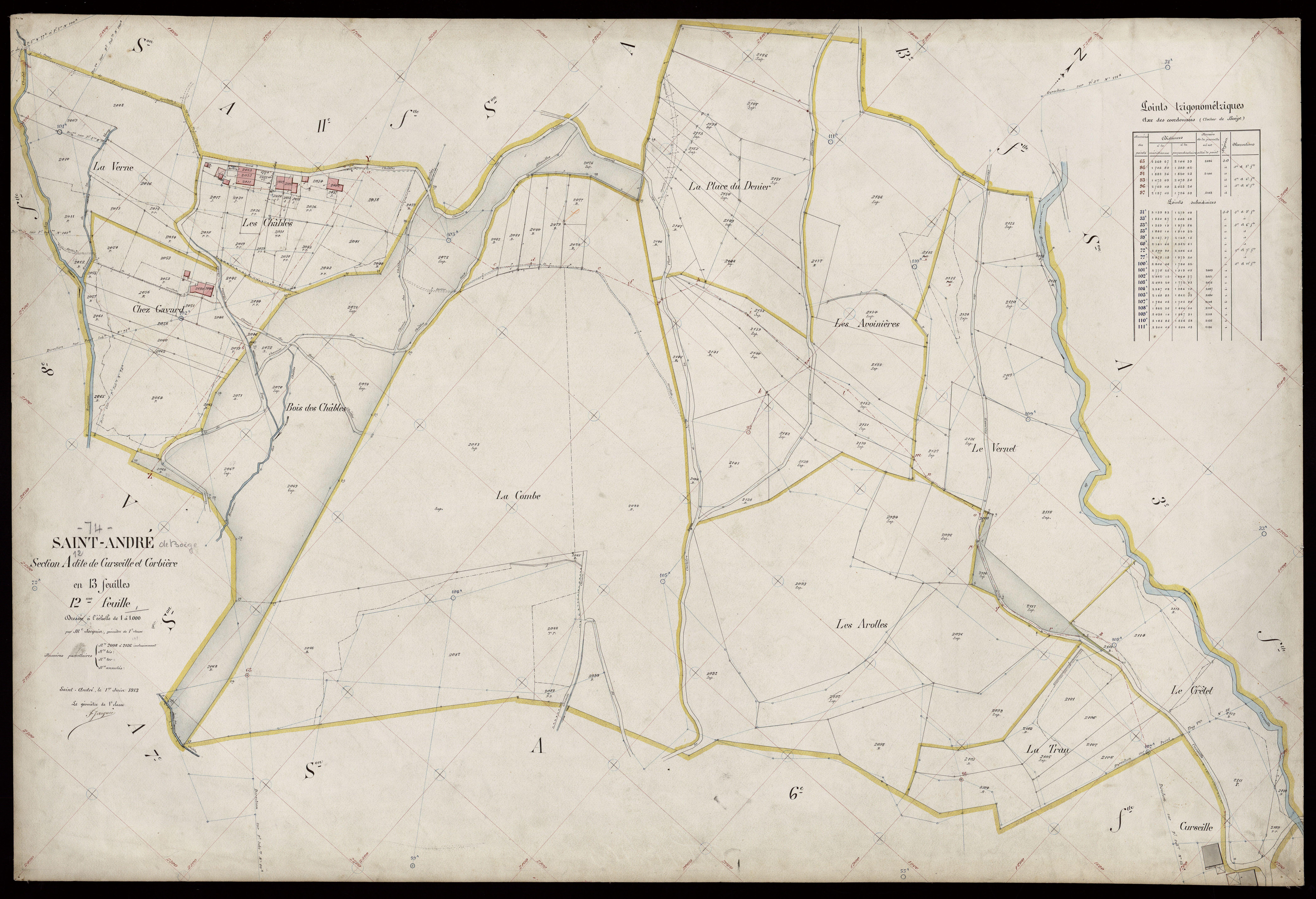 3 P 3 7231 - Feuille n° 13, parcelles n° 2157 à 2261 - 1er juin 1913