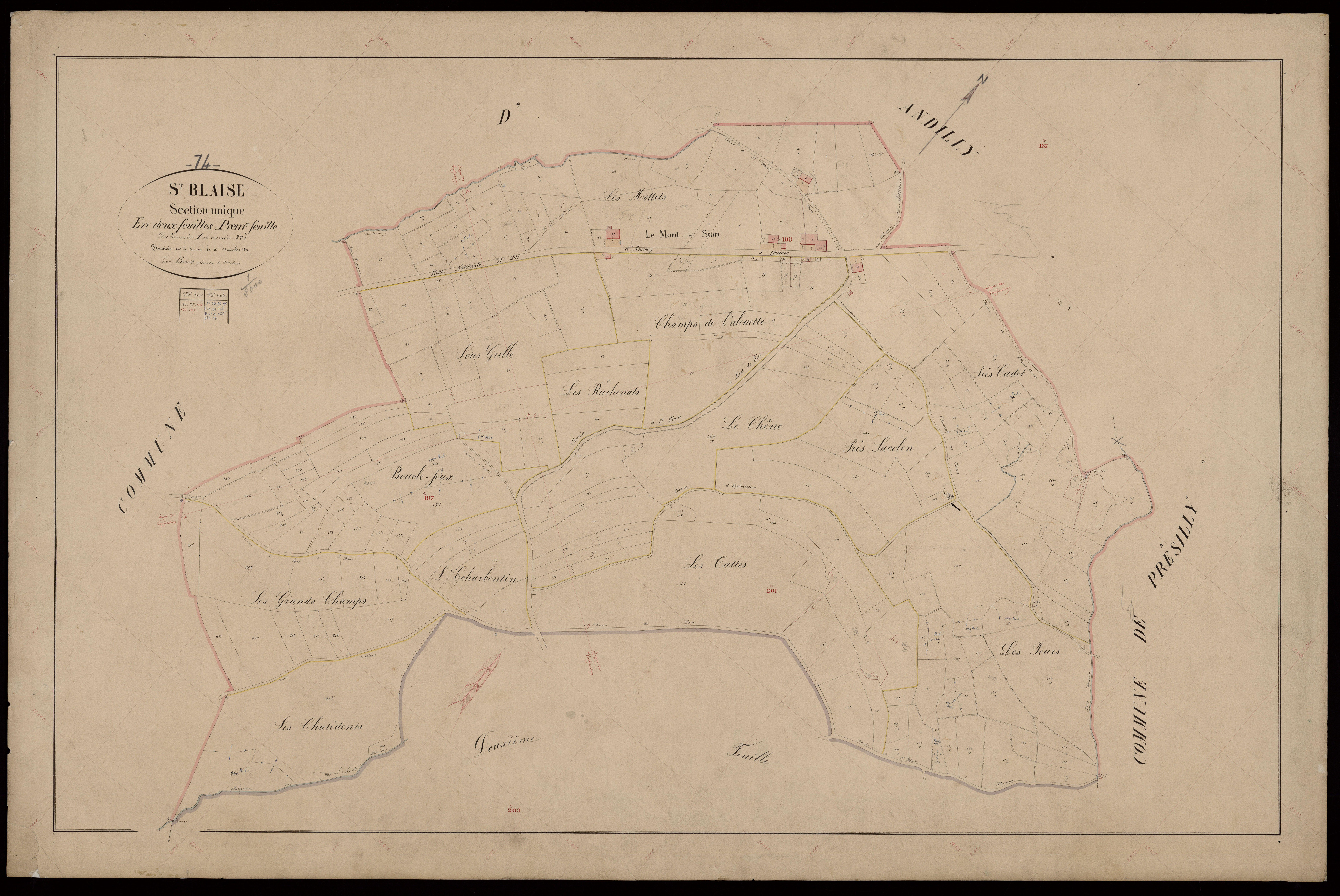 3 P 3 7259 - Feuille n° 2, parcelles n° 222 à 625 - 1er novembre 1870