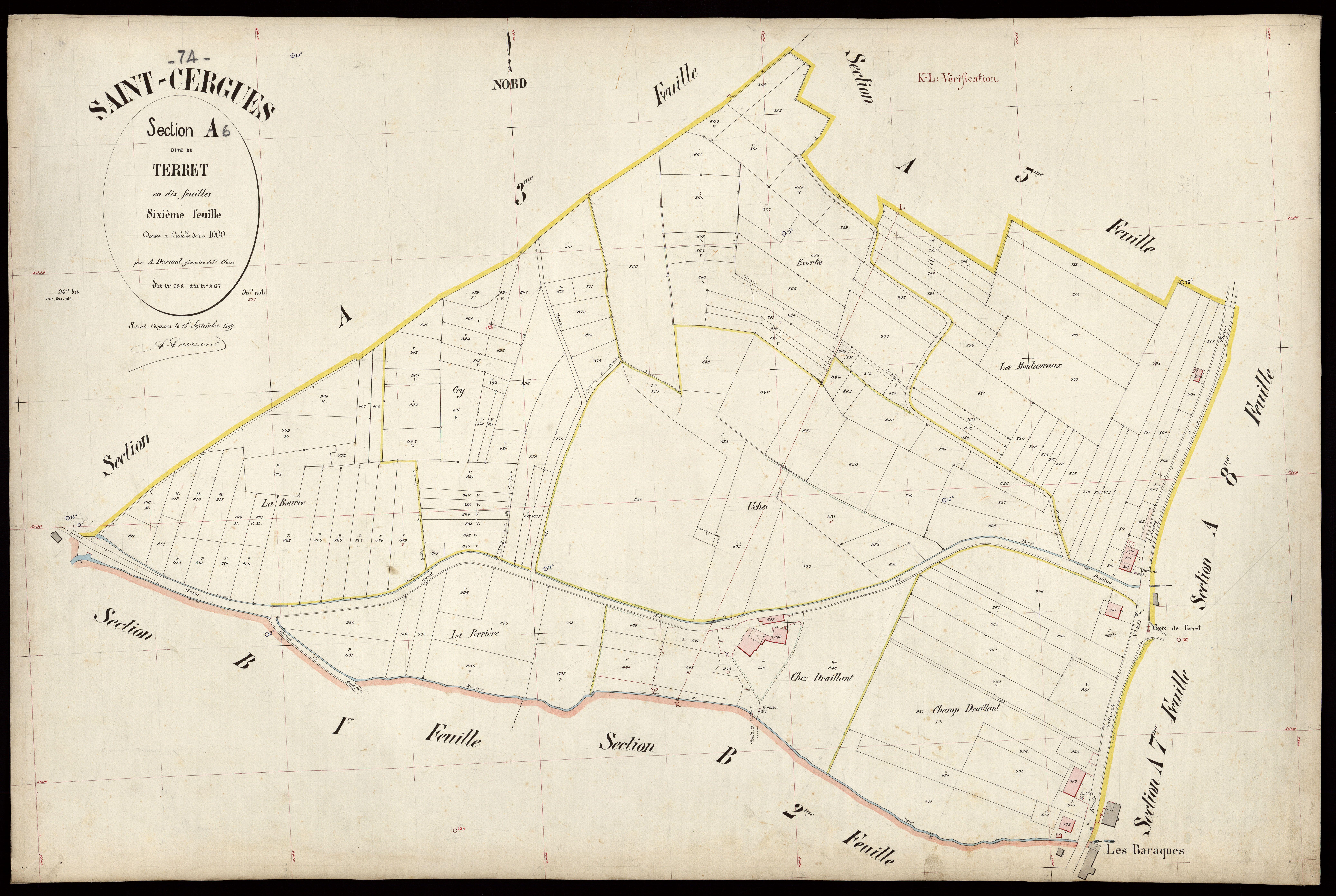 3 P 3 7274 - Feuille n° 7, parcelles n° 968 à 1123 - 15 septembre 1899