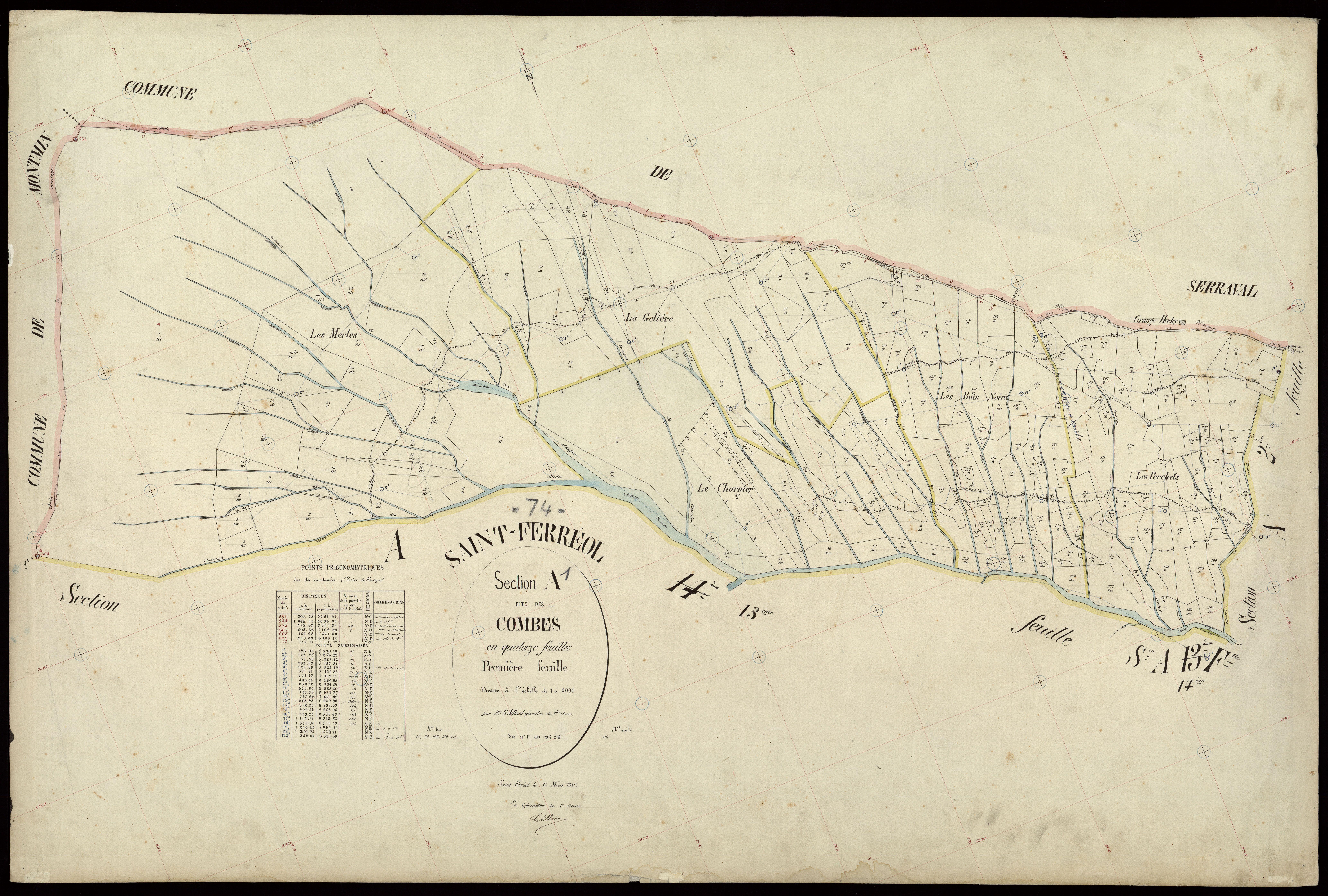 3 P 3 7384 - Feuille n° 2, parcelles n° 219 à 329 - 15 mars 1907