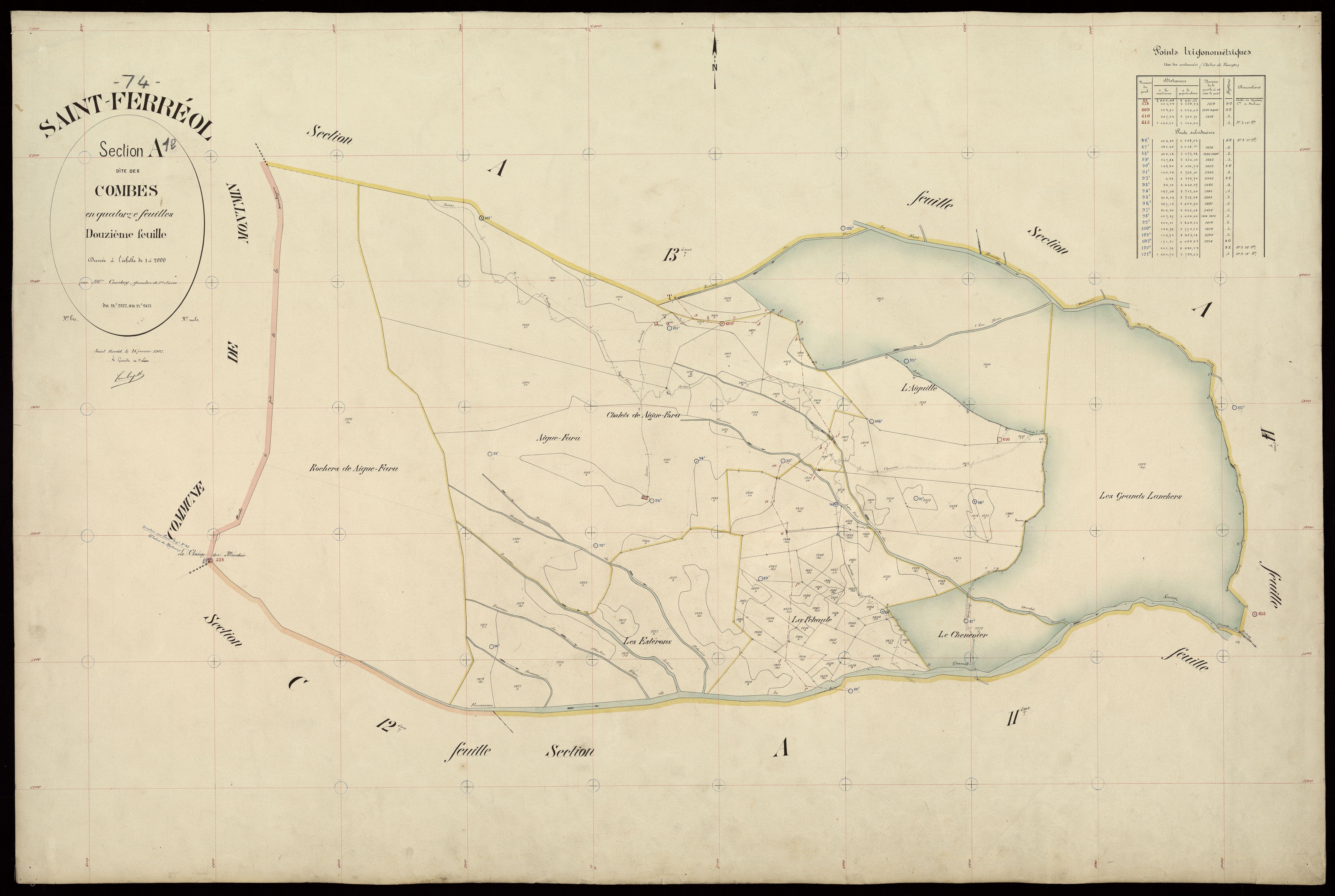 3 P 3 7395 - Feuille n° 13, parcelles n° 2424 à 2645 - 25 janvier 1907