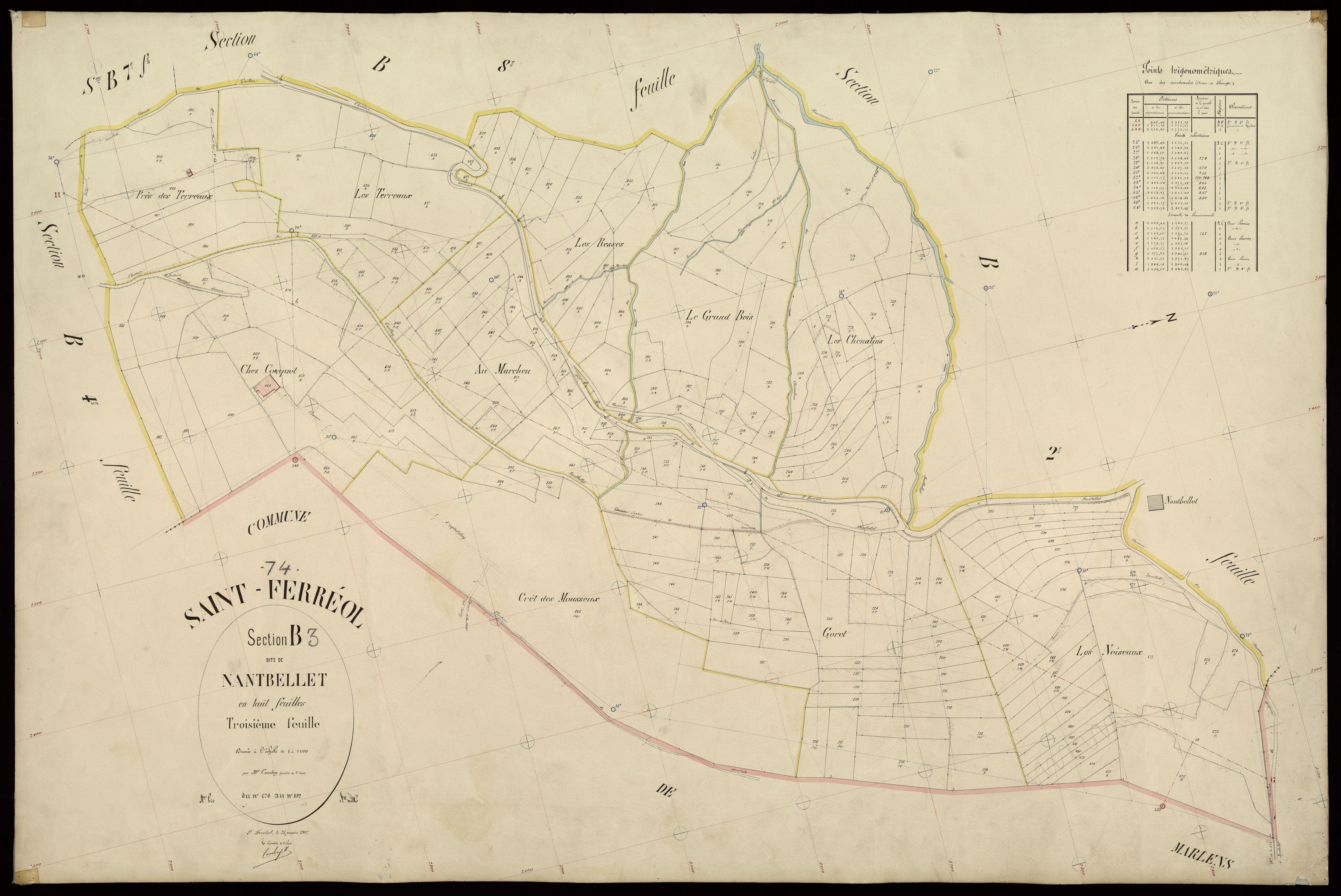 3 P 3 7400 - Feuille n° 4, parcelles n° 893 à 1116 - 25 janvier 1907