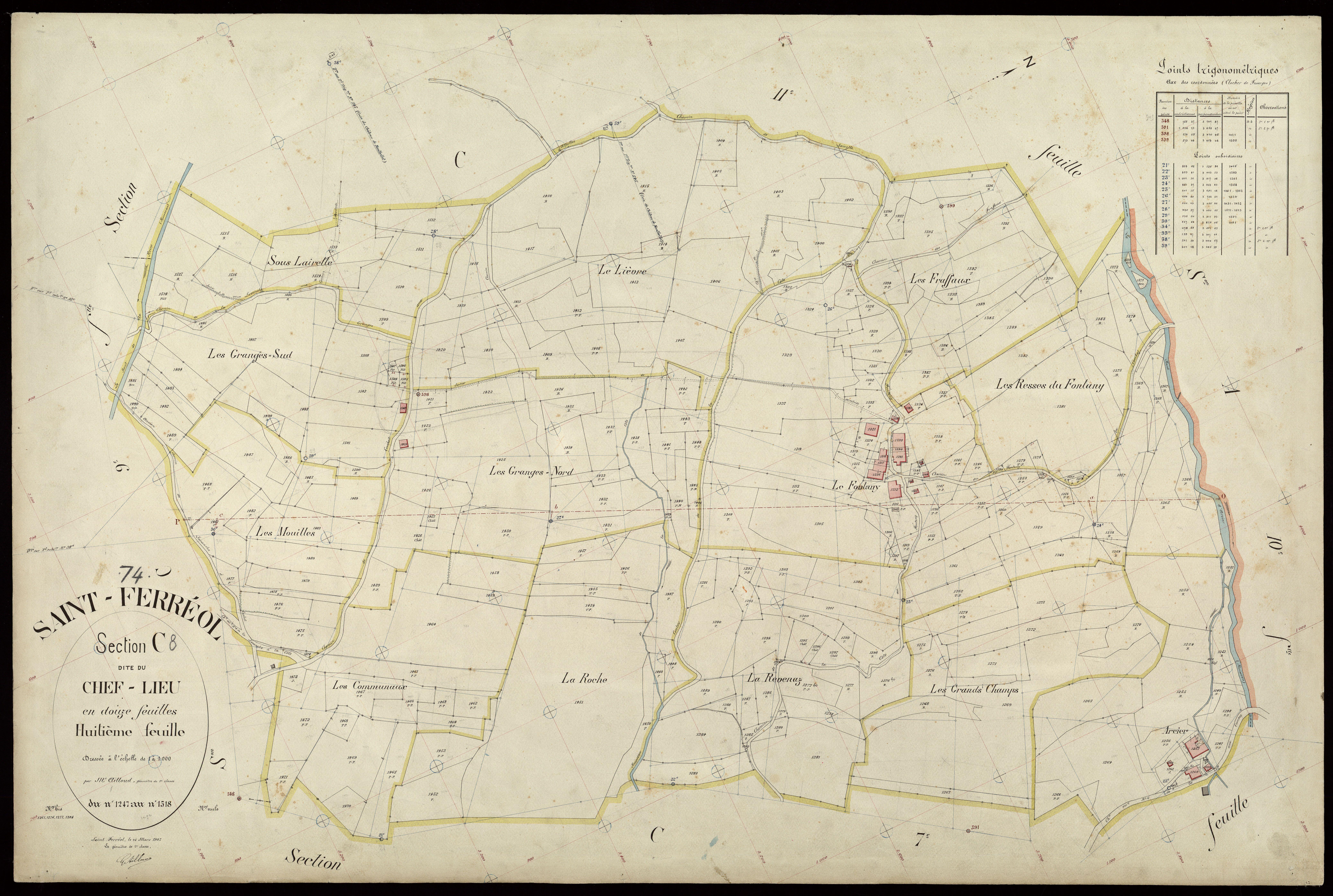 3 P 3 7413 - Feuille n° 9, parcelles n° 1519 à 1851 - 15 mars 1907