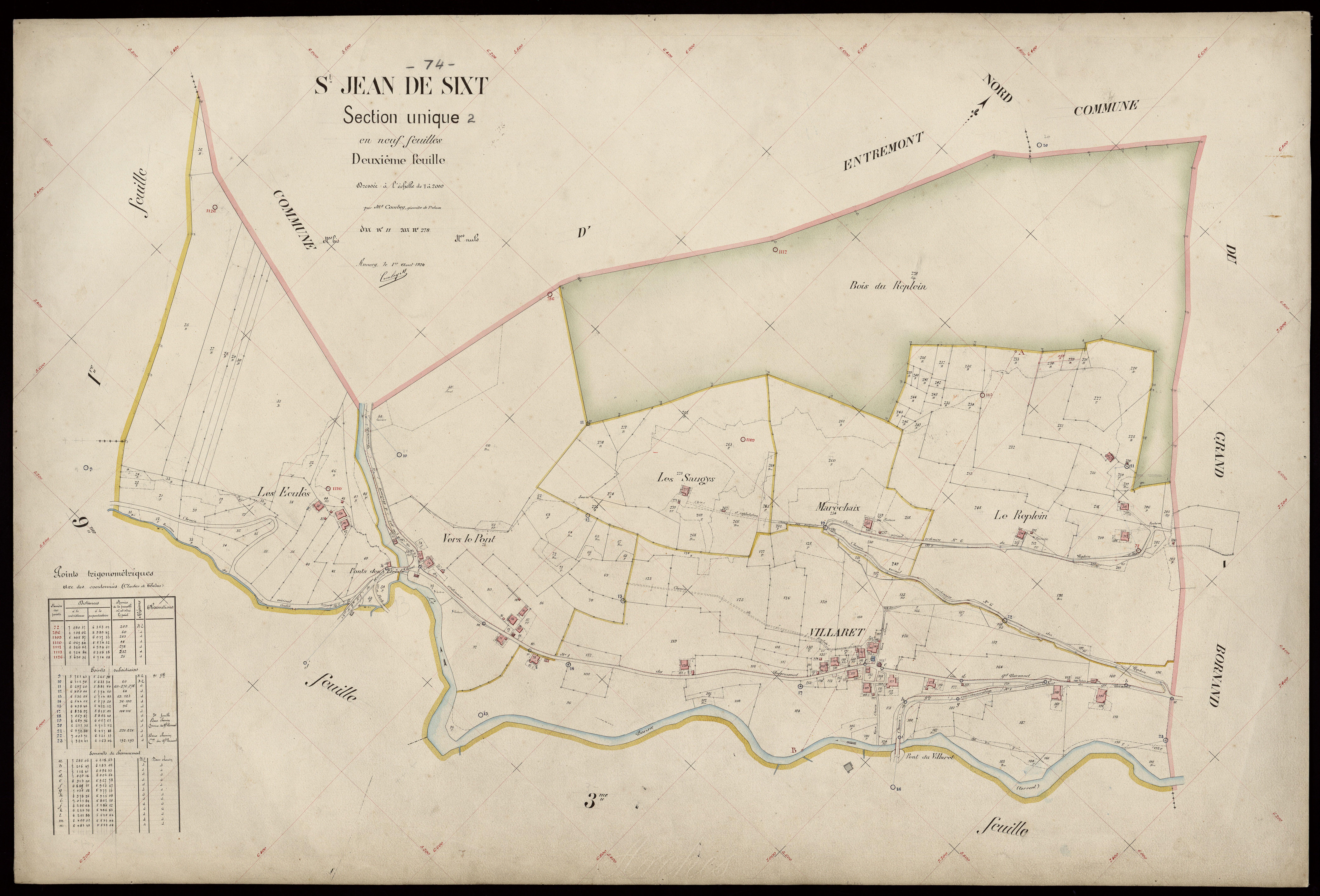 3 P 3 7593 - Feuille n° 3, parcelles n° 279 à 523 - 1er août 1924