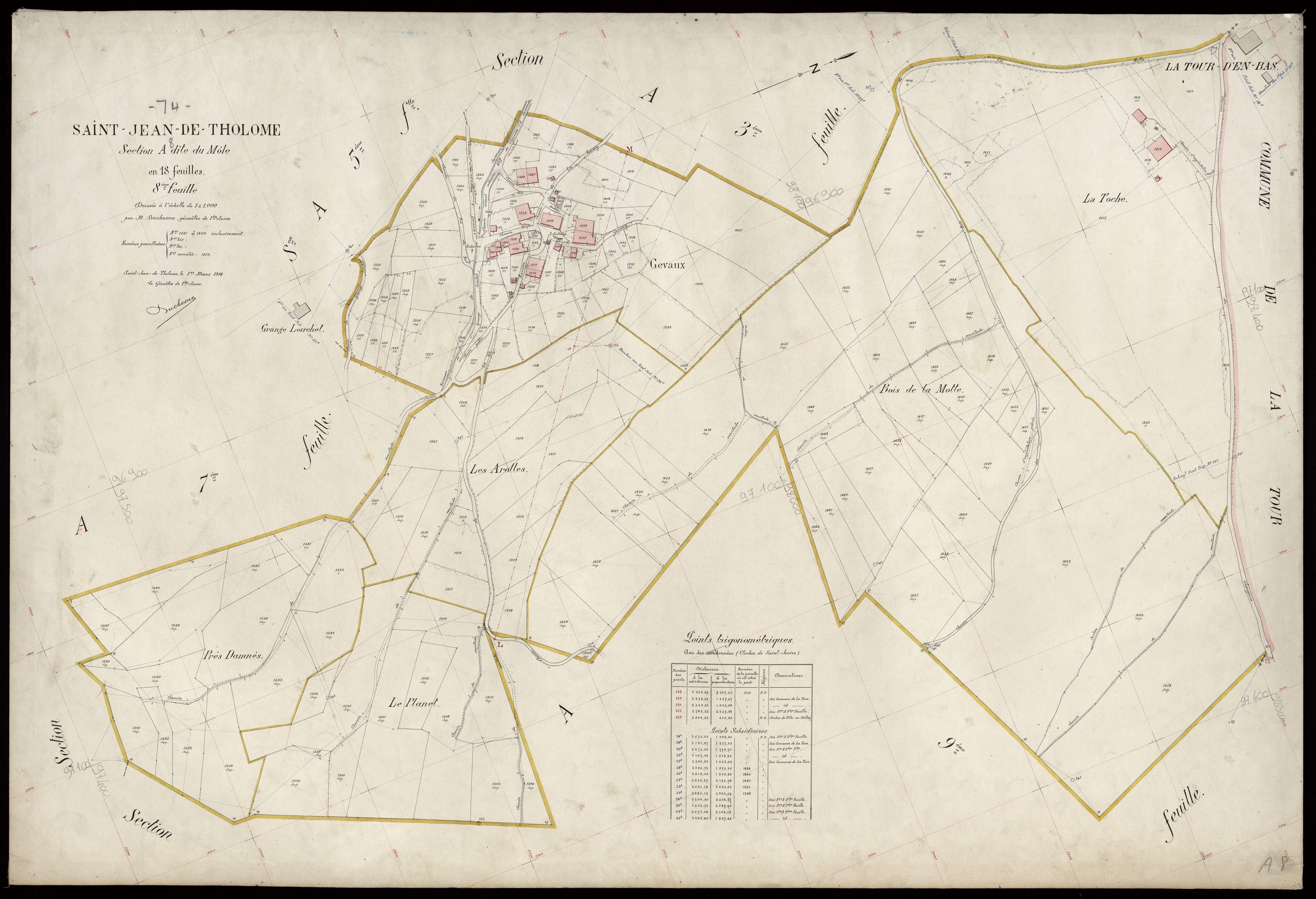 3 P 3 7627 - Feuille n° 9, parcelles n° 1461 à 1487 - 1er mars 1914