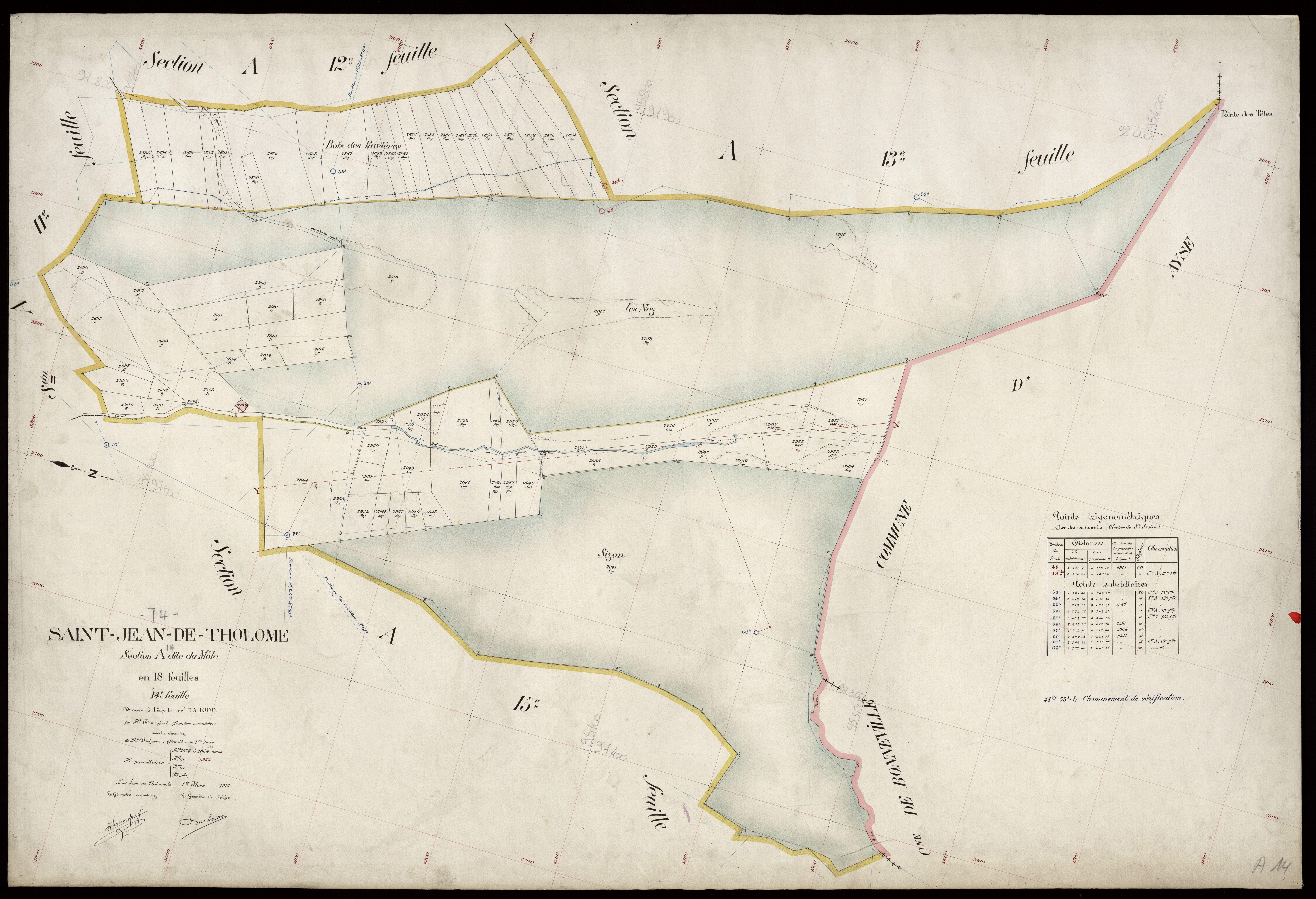 3 P 3 7633 - Feuille n° 15, parcelles n° 2955 à 3192 - 1er mars 1914