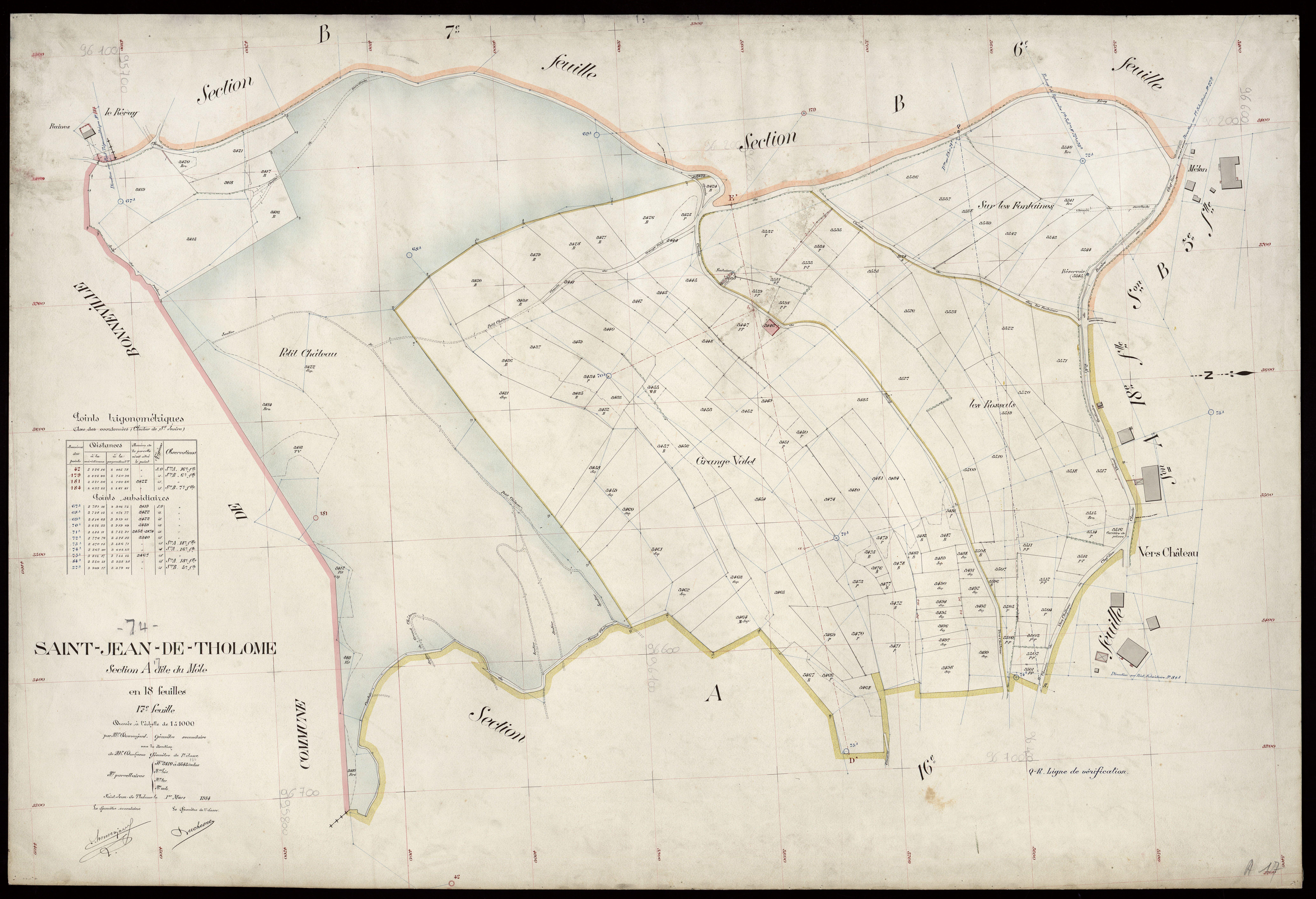 3 P 3 7636 - Feuille n° 18, parcelles n° 3546 à 3709 - 1er mars 1914