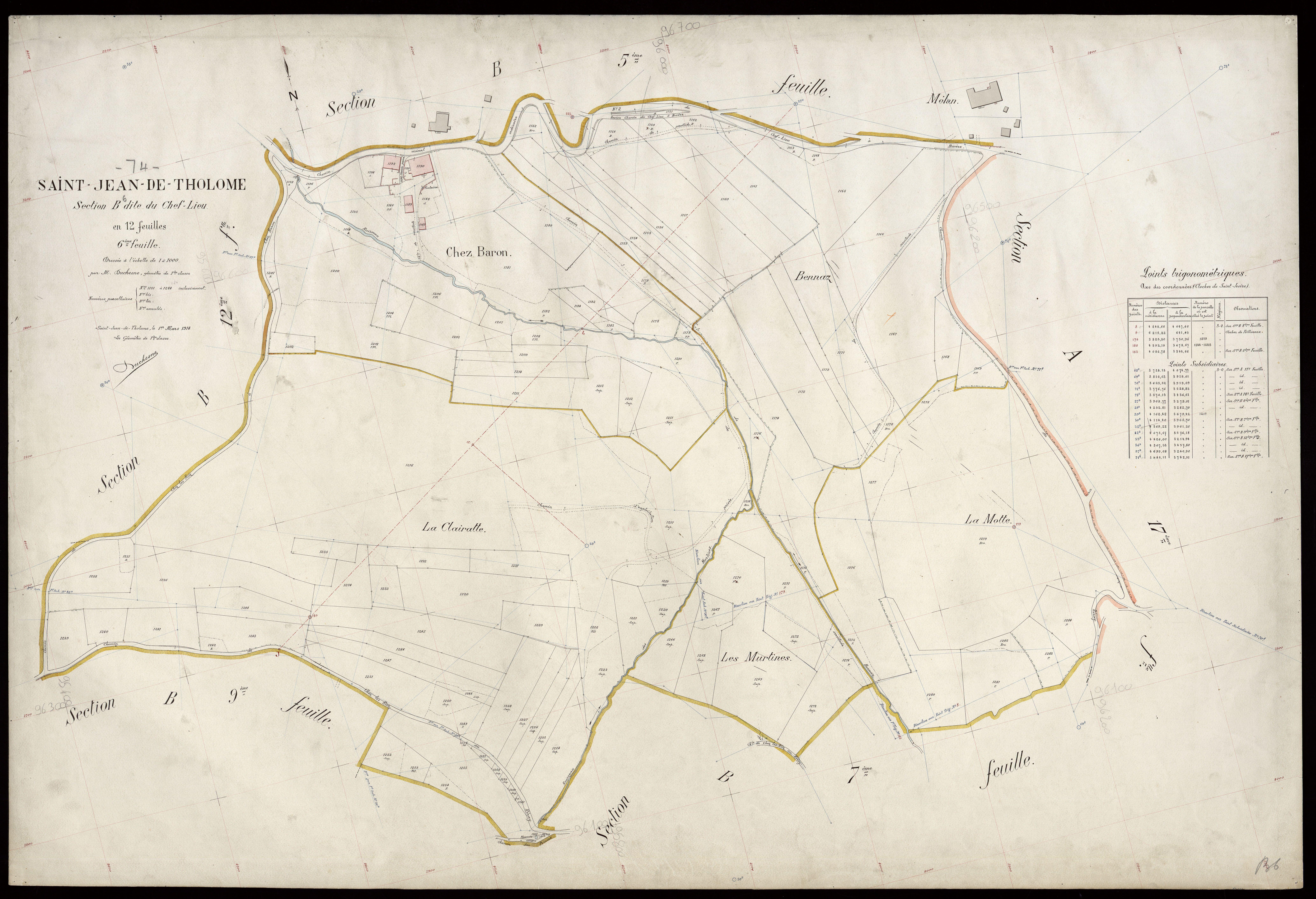 3 P 3 7643 - Feuille n° 7, parcelles n° 1285 à 1466 - 1er mars 1914