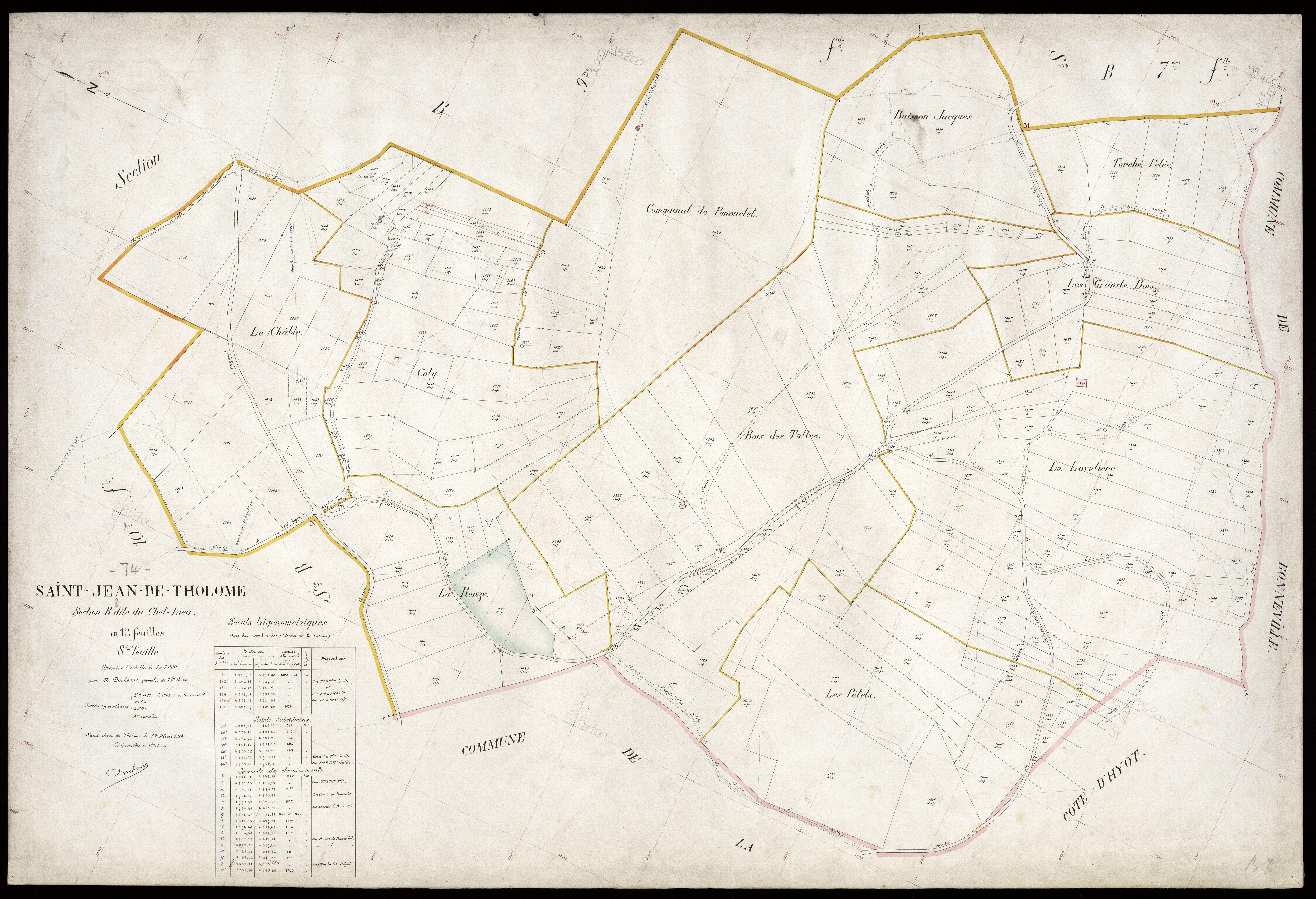 3 P 3 7645 - Feuille n° 9, parcelles n° 1709 à 1893 - 1er mars 1914