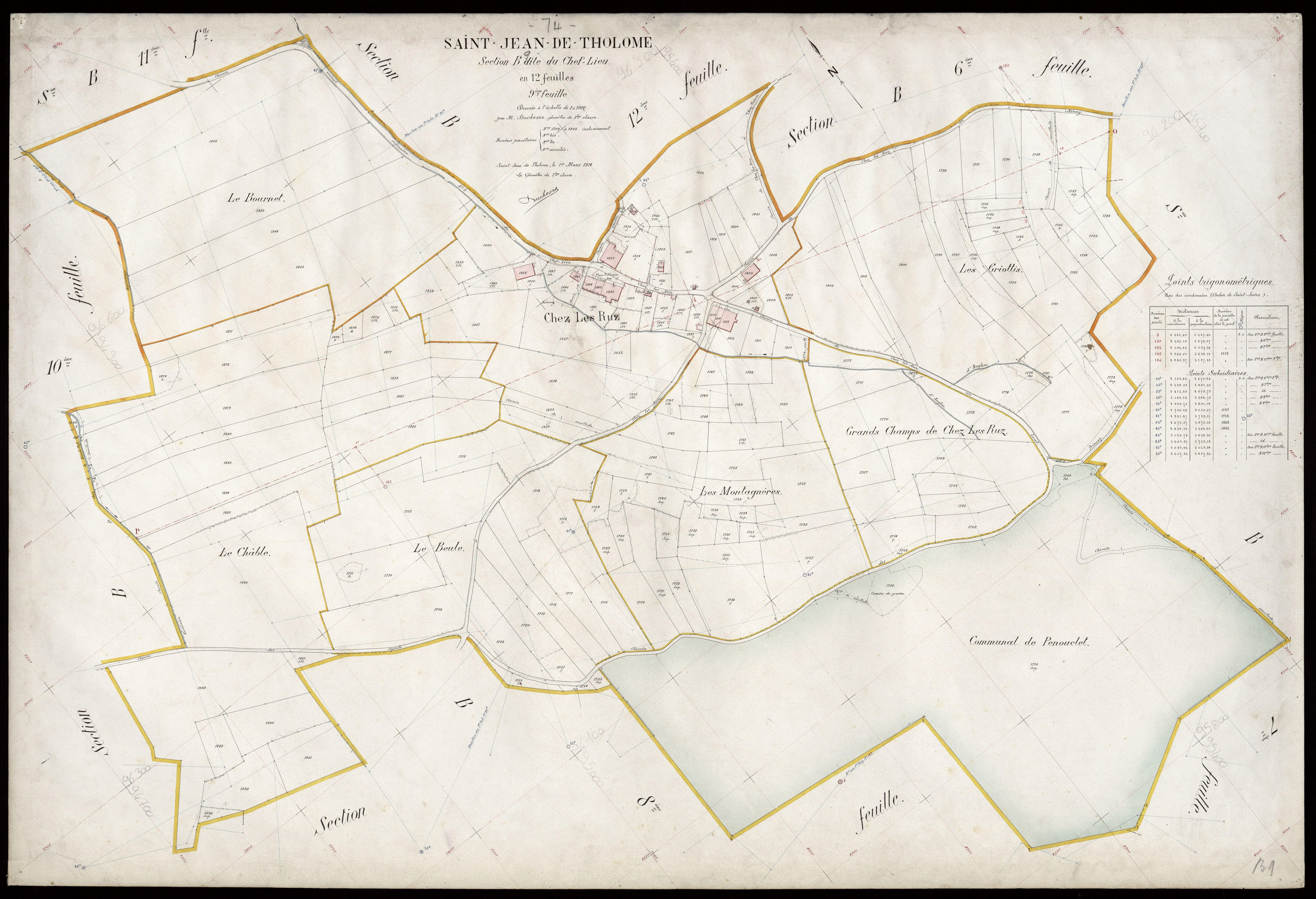 3 P 3 7646 - Feuille n° 10, parcelles n° 1894 à 2225 - 1er mars 1914