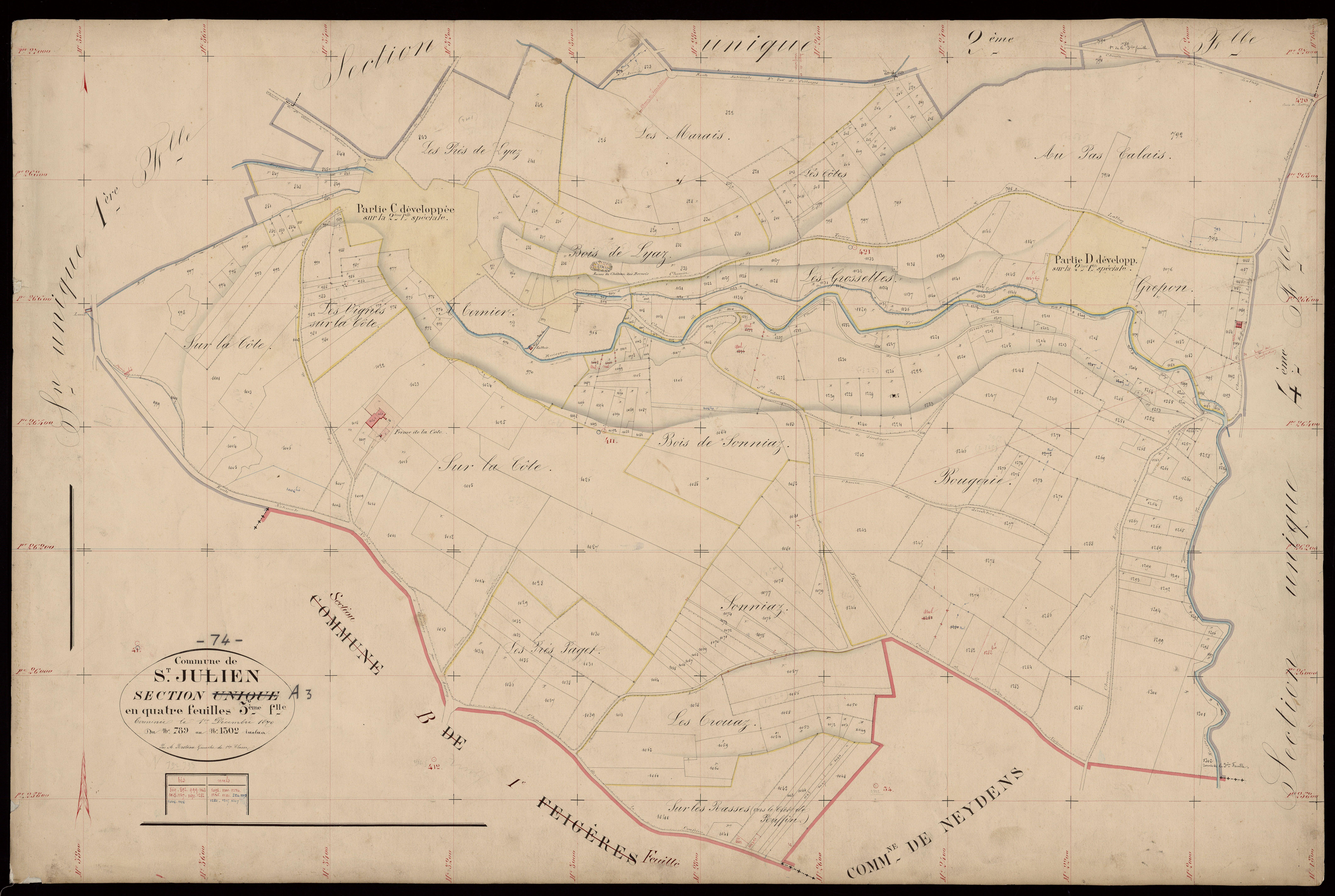3 P 3 7726 - Feuille n° 4, parcelles n° 1303 à 1749 - 1er décembre 1870