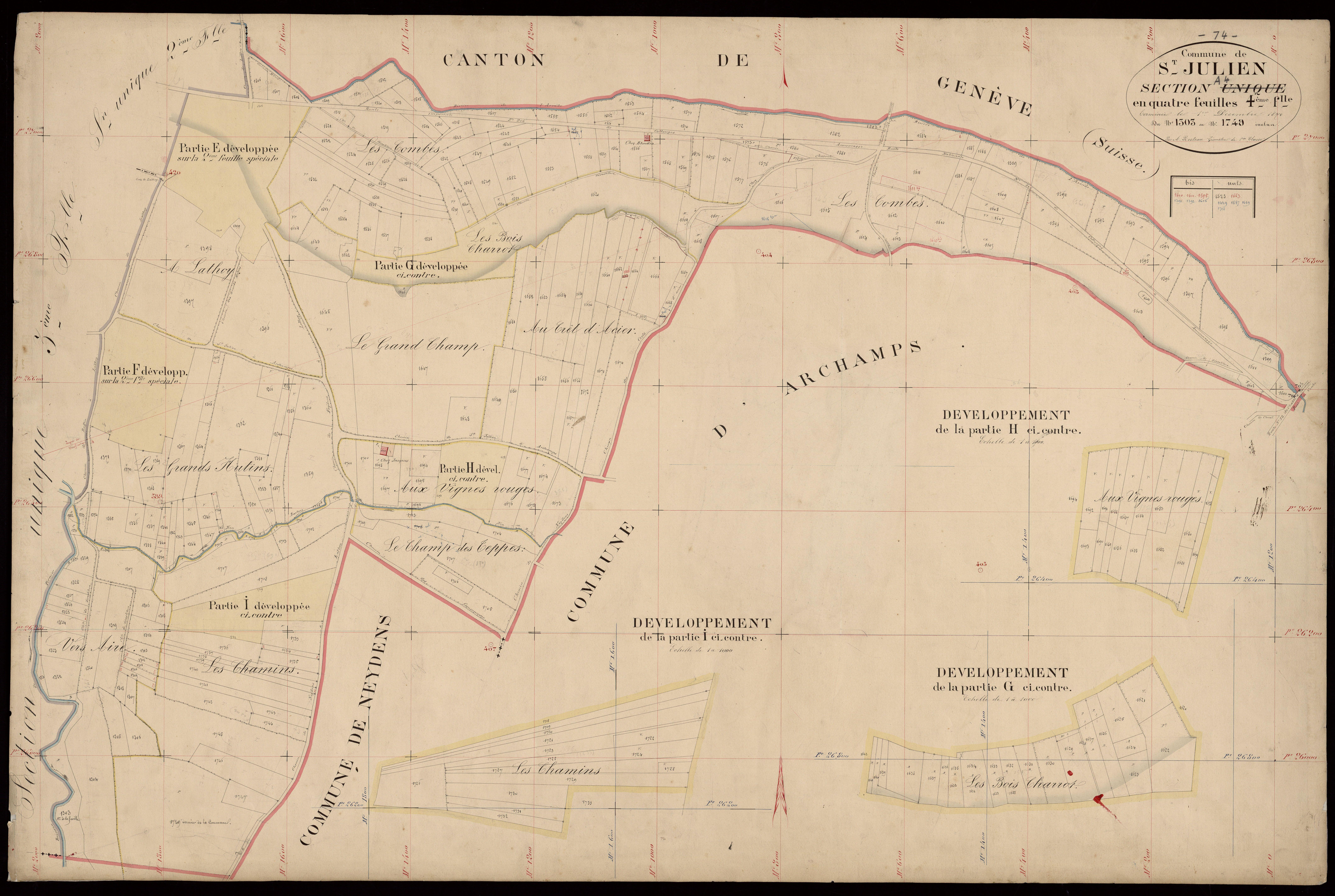 3 P 3 7727 - Feuille n° 4 bis, parcelles n° 854 à 955, 1147 à 1176, 1371 à 1396 et 1398 à 1506 -