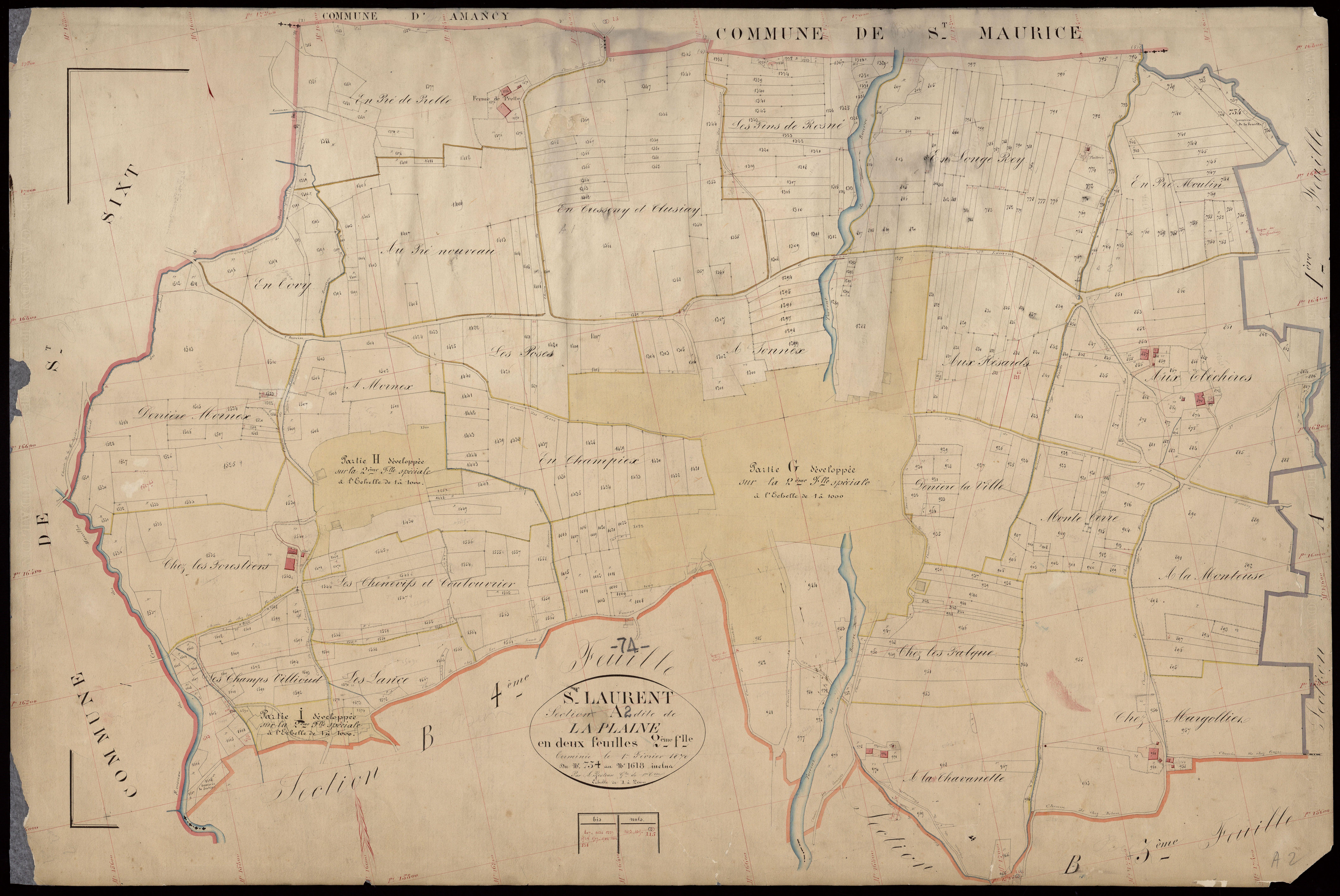 3 P 3 7733 - Feuille n° 2 bis, parcelles n° 1008 à 1288, 1450 à 1501 et 1573 à 1591 -