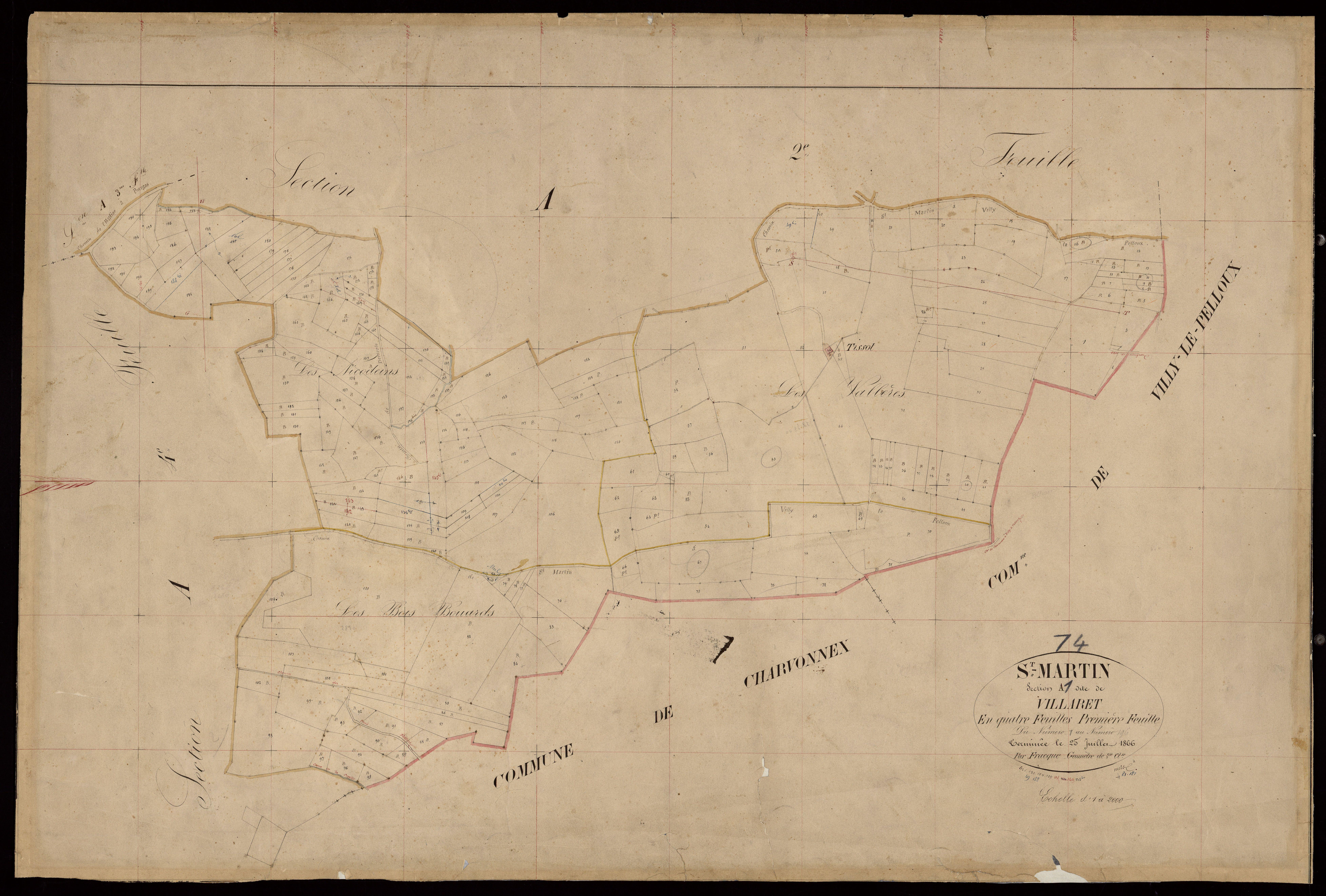3 P 3 7746 - Feuille n° 2, parcelles n° 197 à 611 - 25 juillet 1866