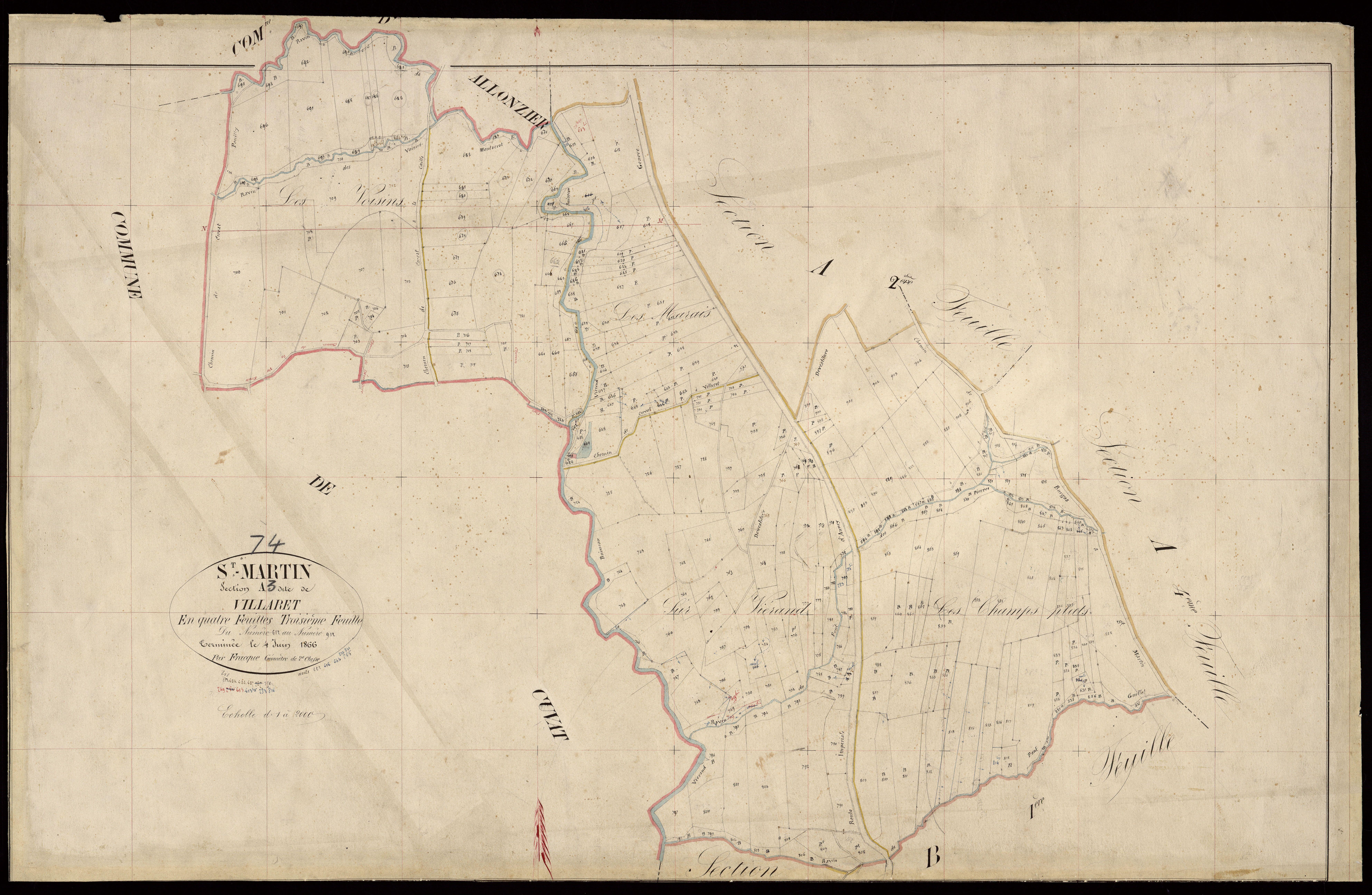 3 P 3 7748 - Feuille n° 4, parcelles n° 913 à 1095 - 22 juillet 1866
