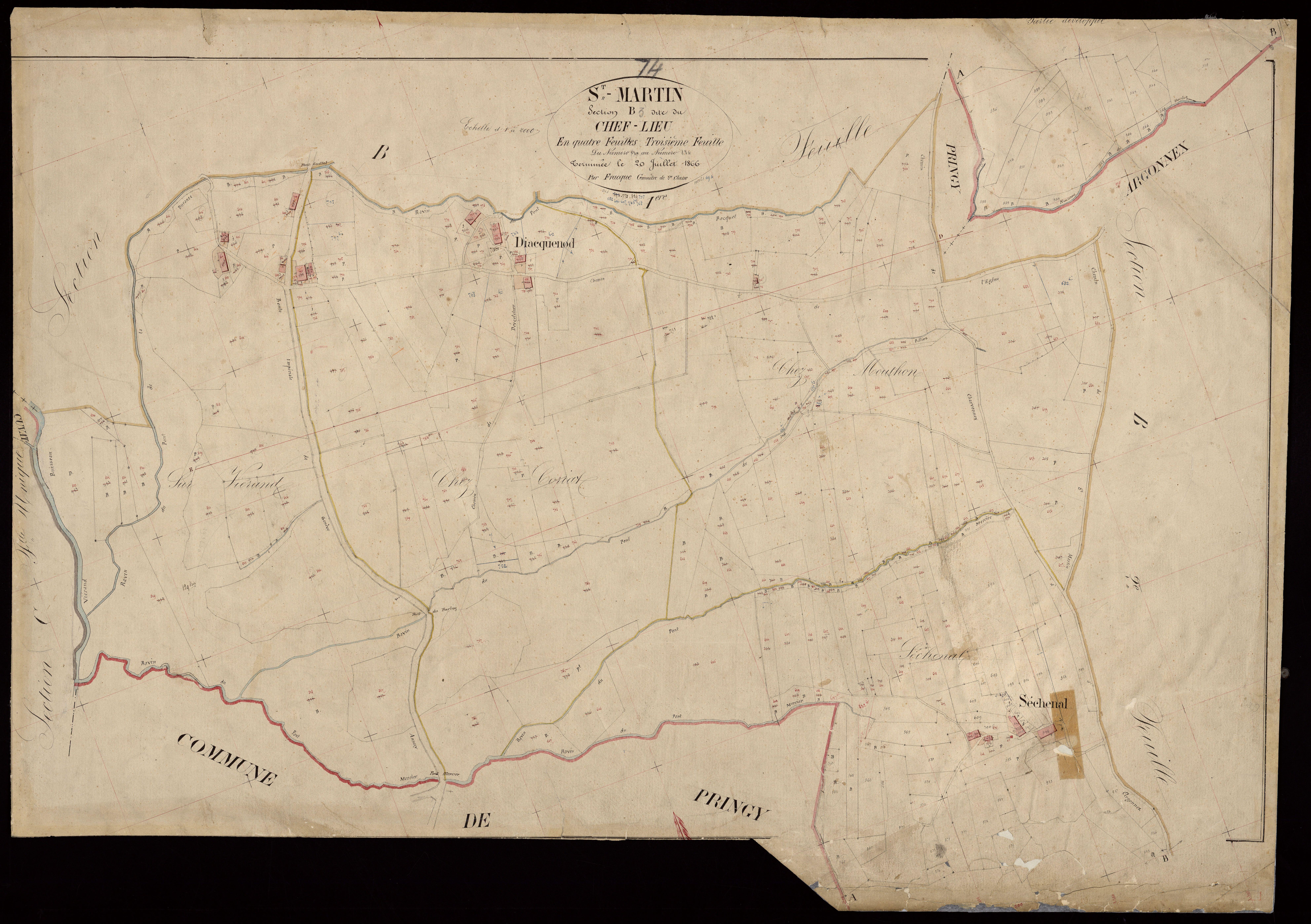 3 P 3 7752 - Feuille n° 4, parcelles n° 835 à 1263 - 20 juin 1866