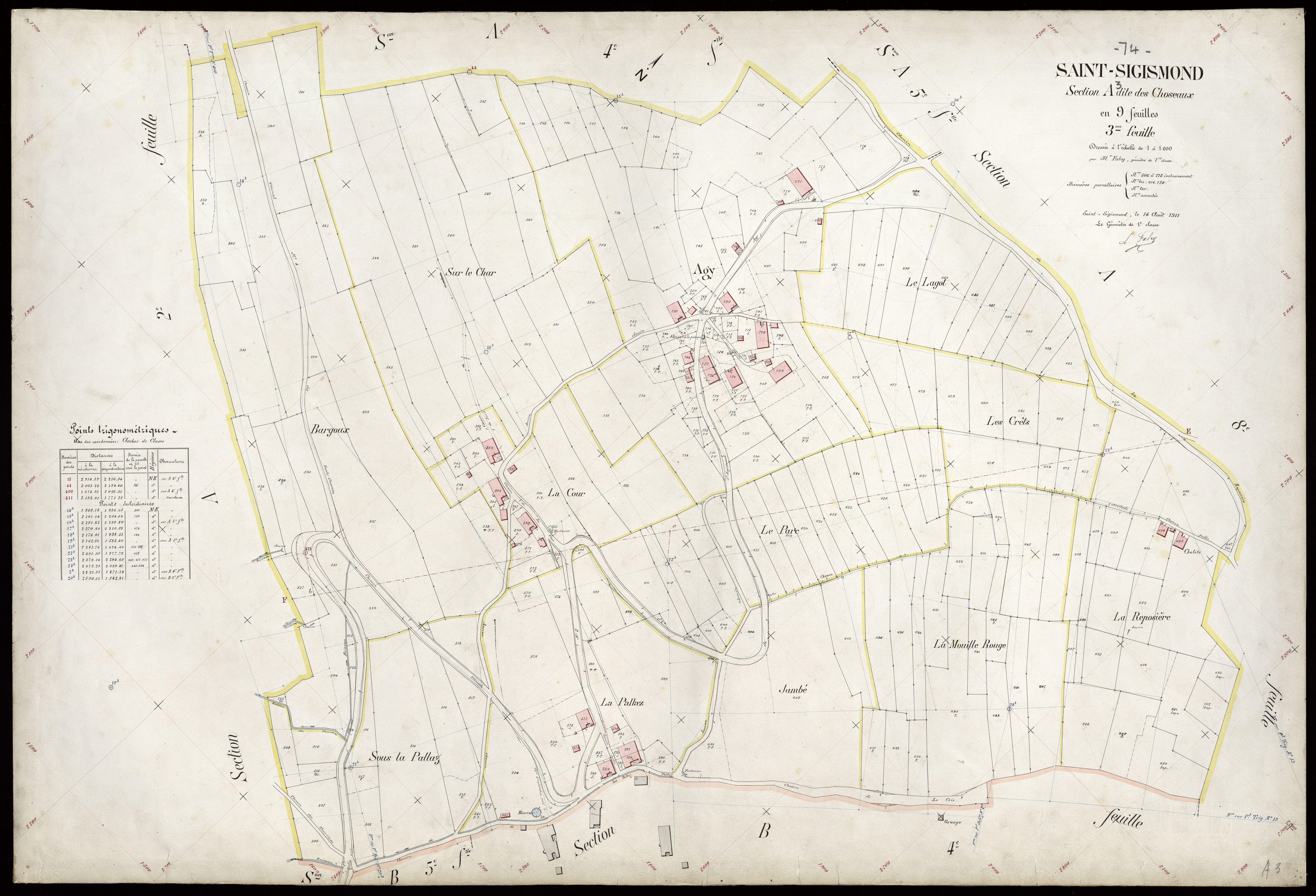 3 P 3 7909 - Feuille n° 4, parcelles n° 776 à 1023 - 14 août 1911