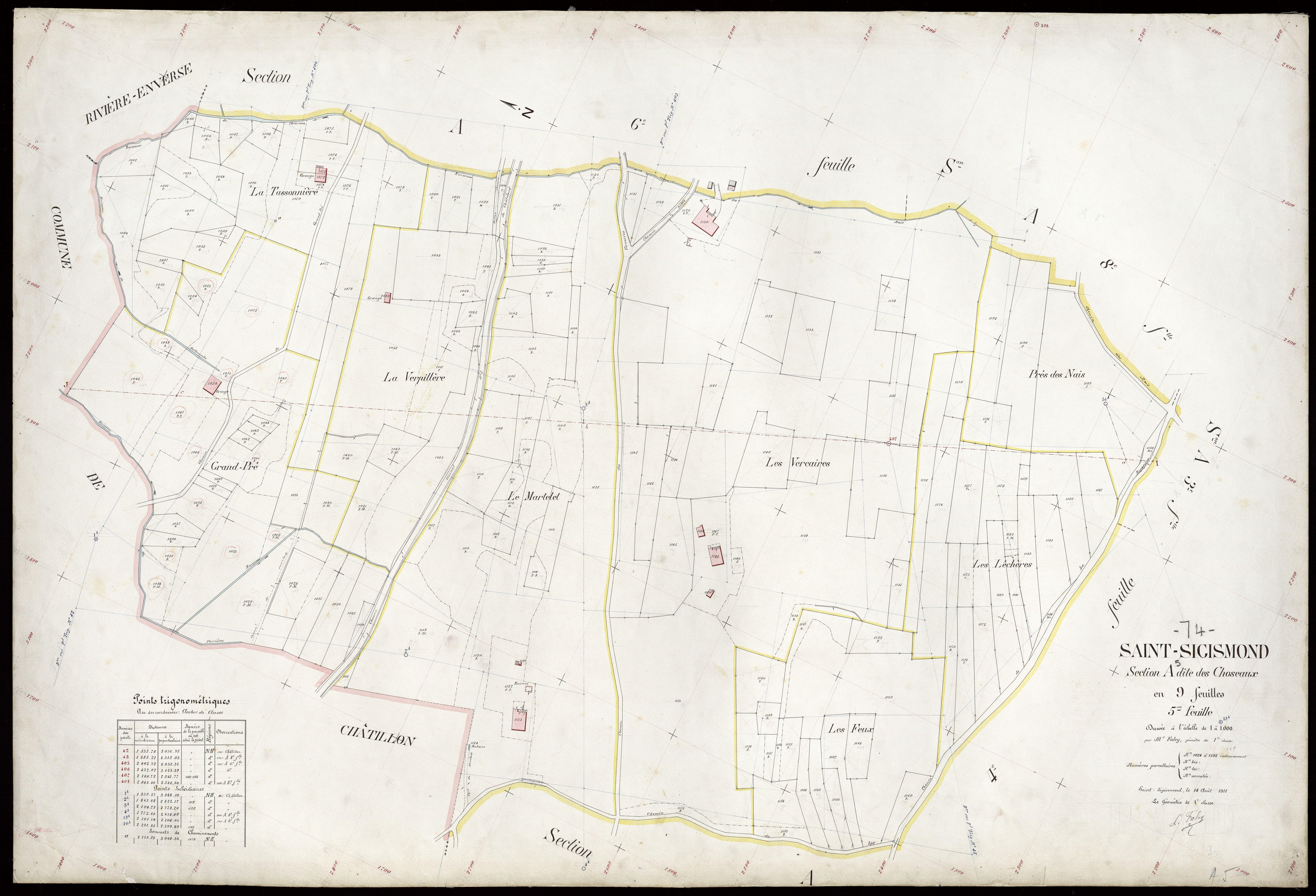 3 P 3 7911 - Feuille n° 6, parcelles n° 1193 à 1466 - 14 août 1911